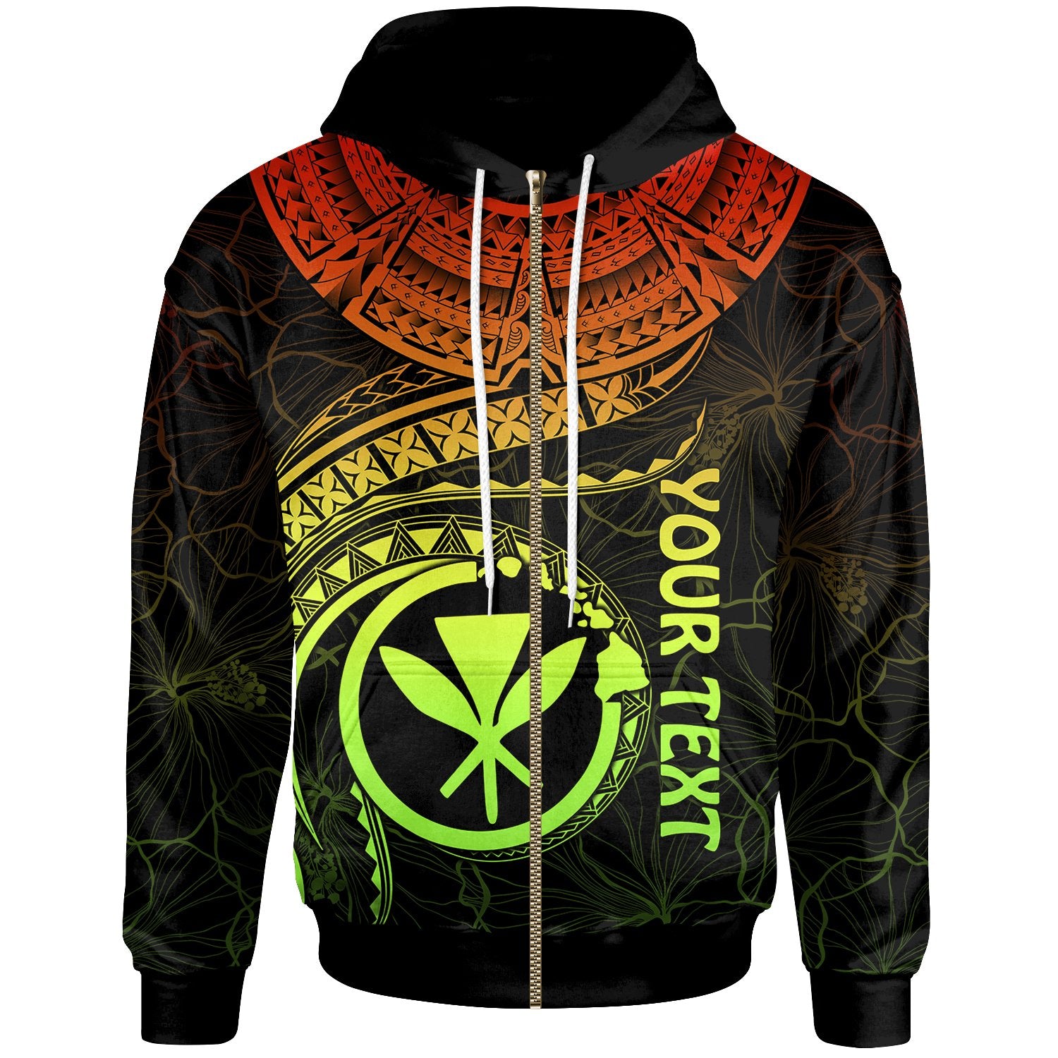 Polynesian Hawaii Kanaka Maoli Custom Zip up Hoodie Hawaiian Waves (Reggae) Unisex Reggae - Polynesian Pride