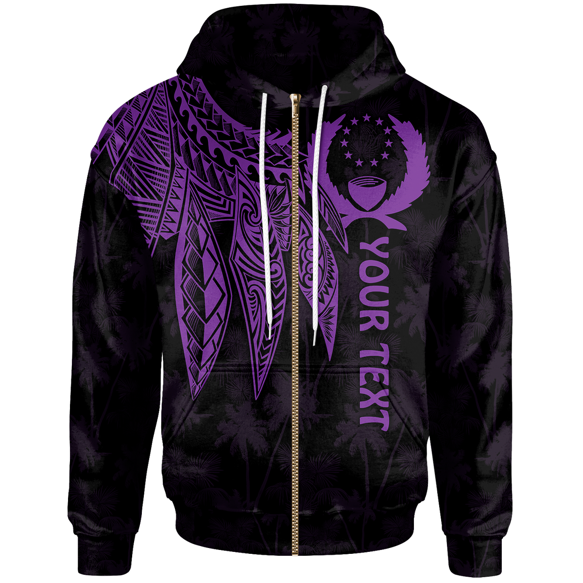 Pohnpei Custom Zip up Hoodie Polynesian Wings (Purple) Unisex Purple - Polynesian Pride