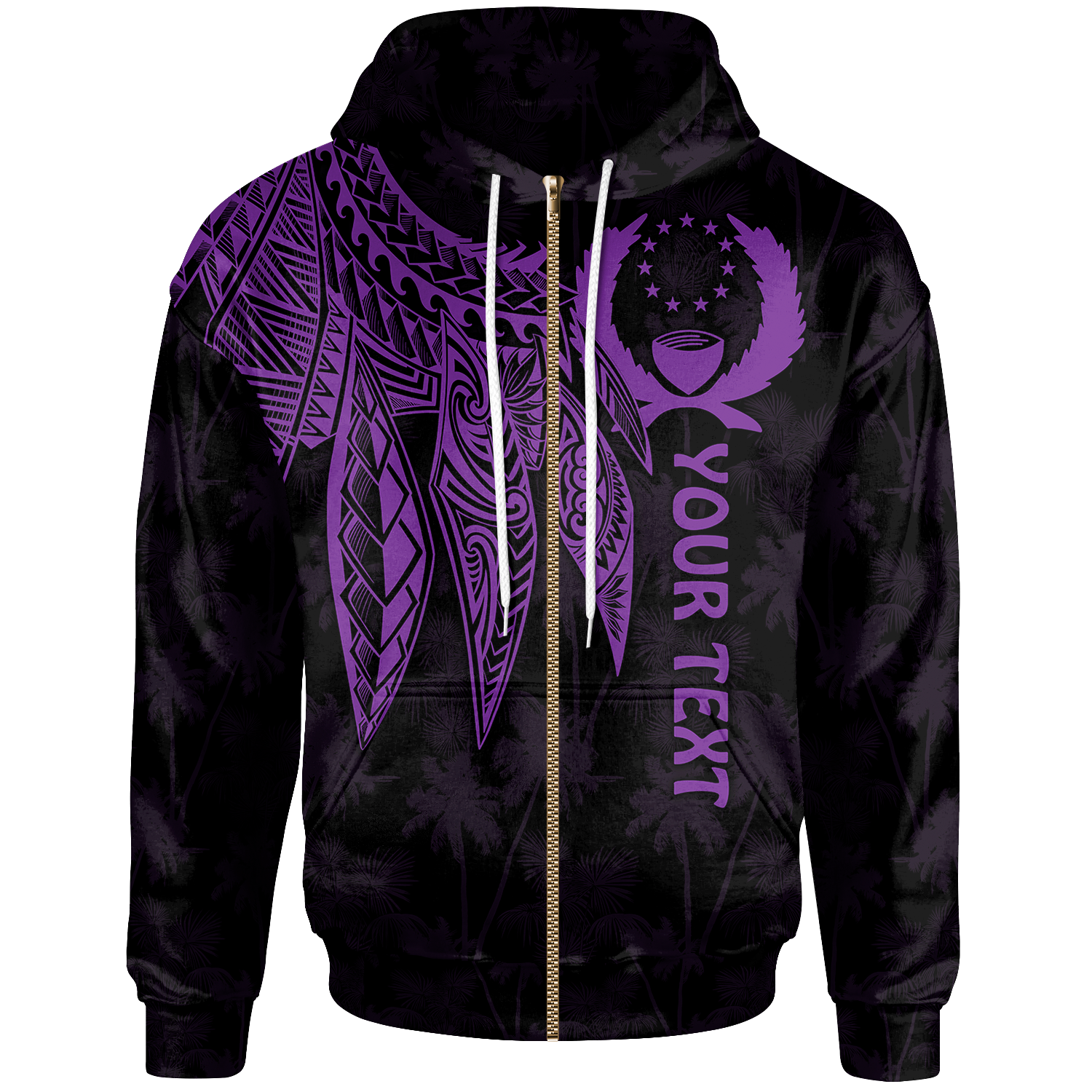 Pohnpei Custom Zip up Hoodie Polynesian Wings (Purple) Unisex Purple - Polynesian Pride