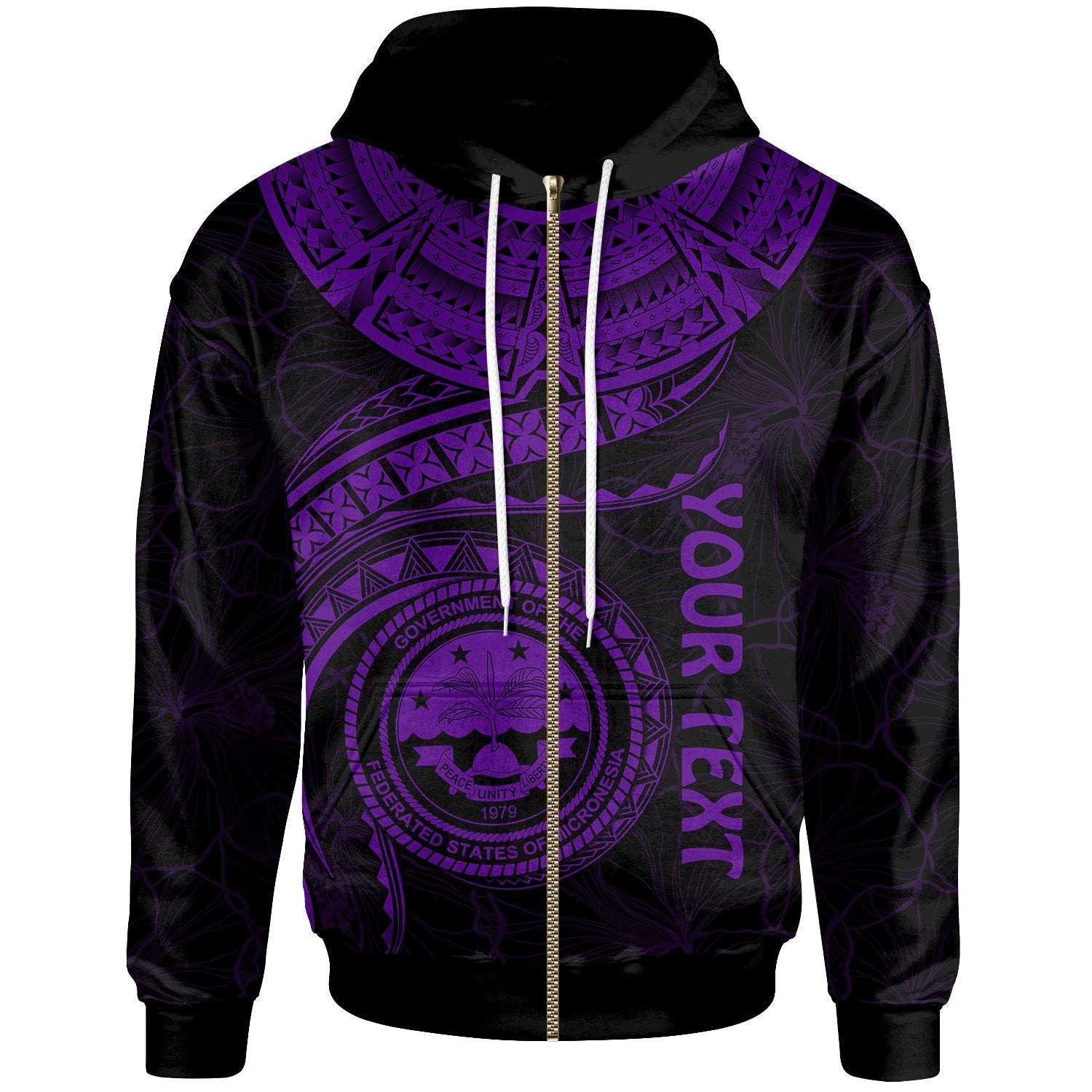 Federated States of Micronesia Polynesian Custom Zip up Hoodie FSM Waves (Purple) Unisex Purple - Polynesian Pride