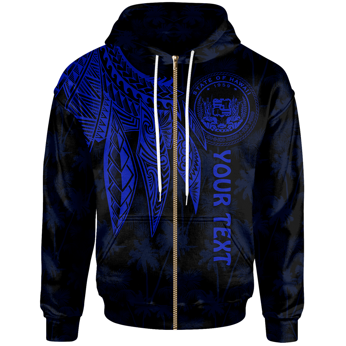 Polynesian Hawaii Custom Zip up Hoodie Polynesian Wings (Blue) Unisex Blue - Polynesian Pride