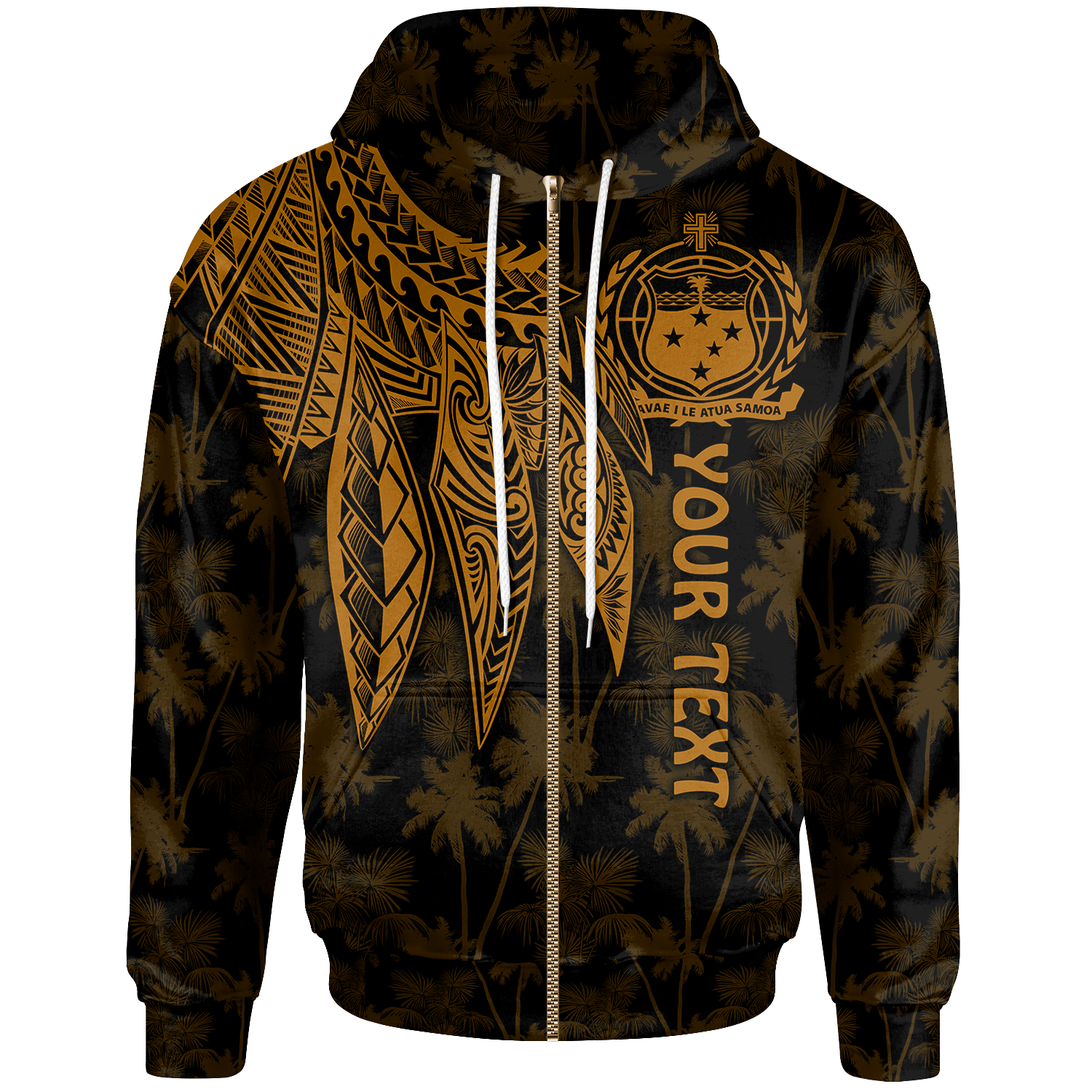 Samoa Custom Zip up Hoodie Polynesian Wings (Golden) Unisex Golden - Polynesian Pride