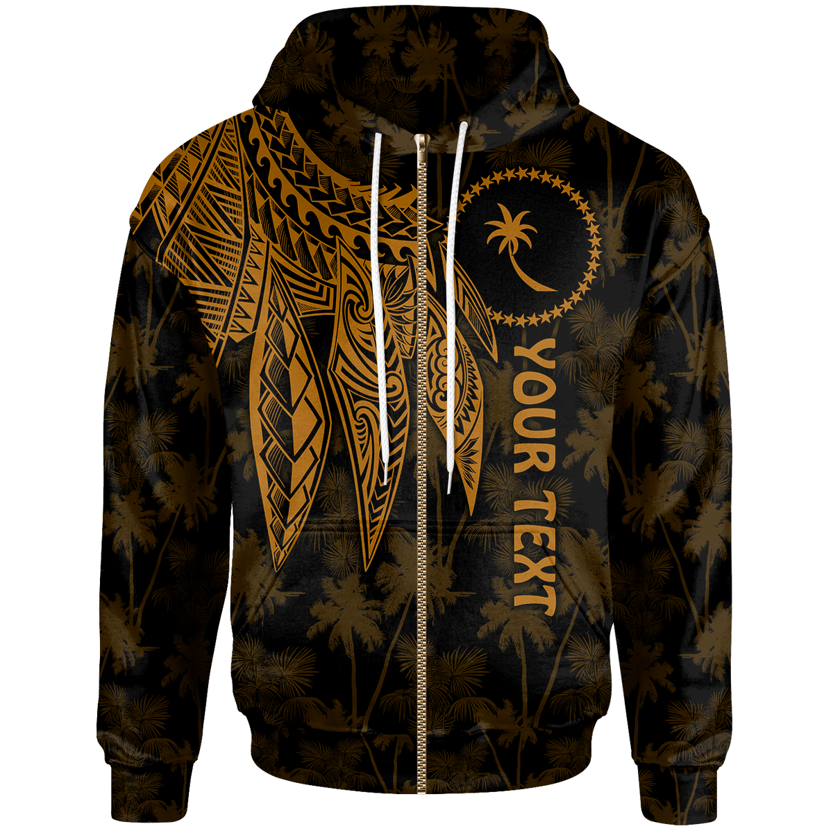 Chuuk Custom Zip up Hoodie Polynesian Wings (Golden) Unisex Golden - Polynesian Pride