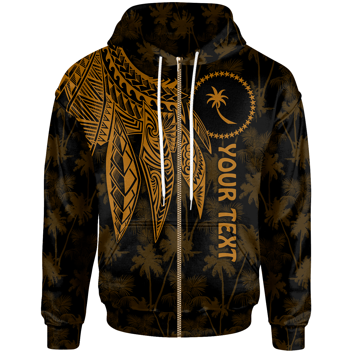 Chuuk Custom Zip up Hoodie Polynesian Wings (Golden) Unisex Golden - Polynesian Pride