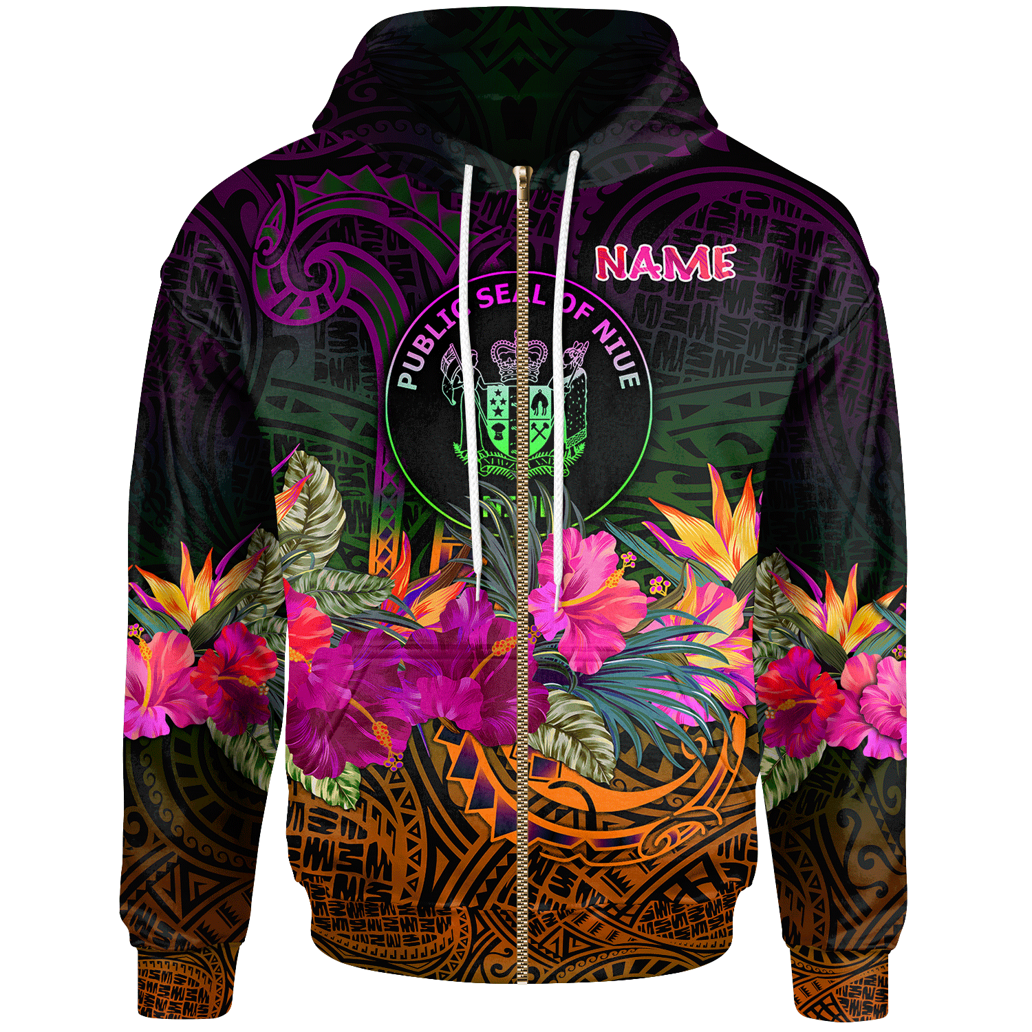 Niue Polynesian Custom Zip up Hoodie Summer Hibiscus Unisex Reggae - Polynesian Pride