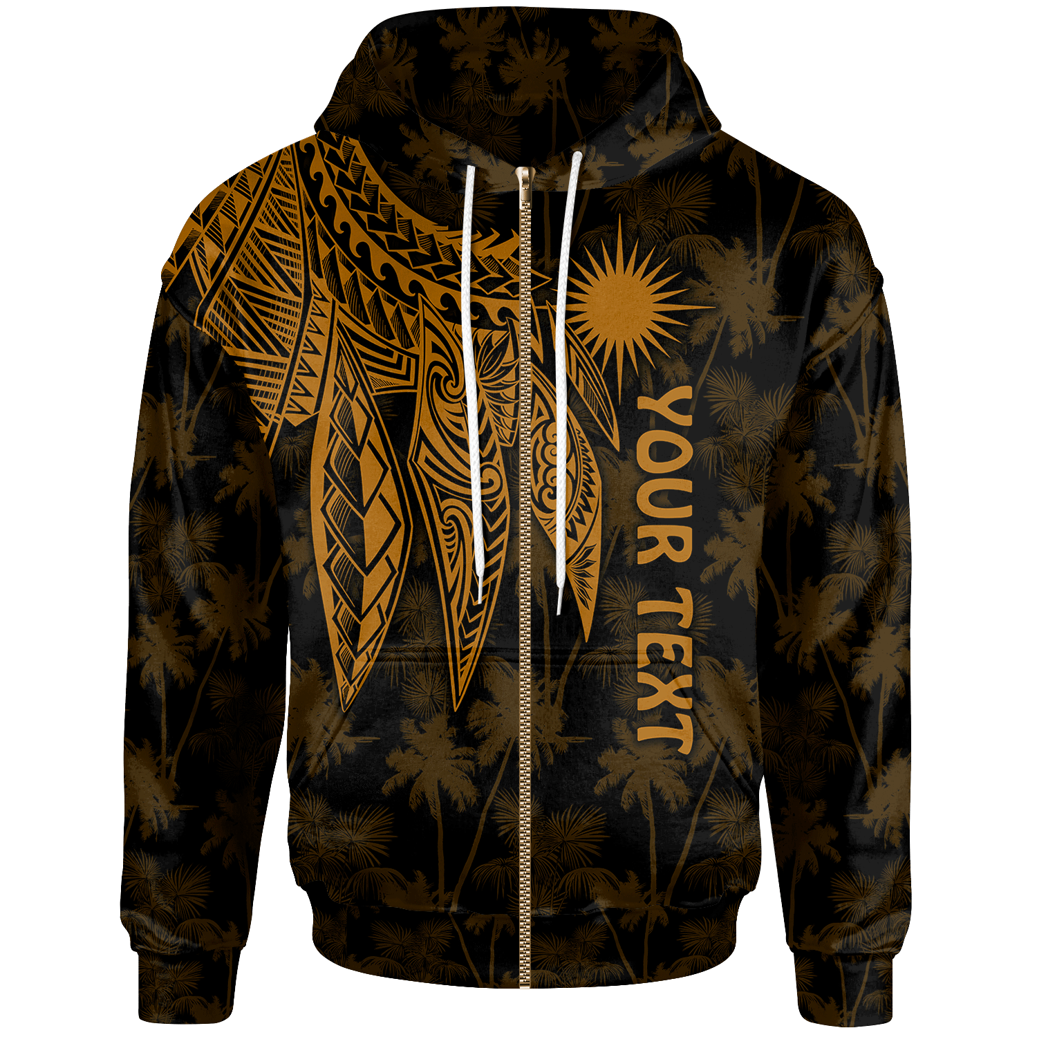 Marshall Islands Custom Zip up Hoodie Polynesian Wings (Golden) Unisex Golden - Polynesian Pride