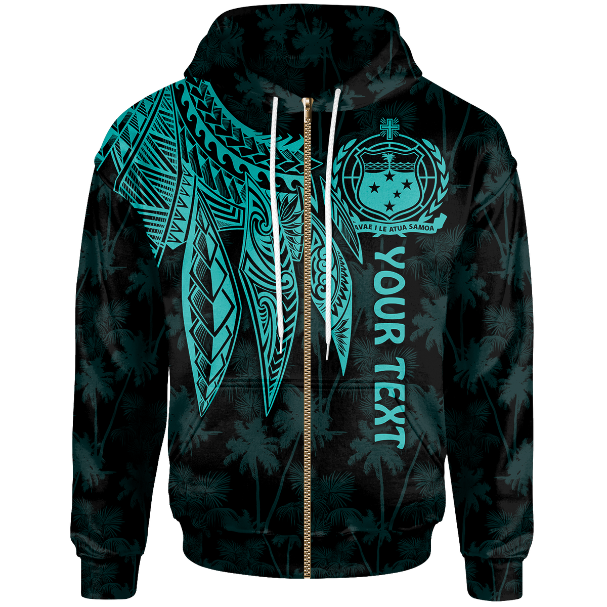 Samoa Custom Zip up Hoodie Polynesian Wings (Turquoise) Unisex Turquoise - Polynesian Pride
