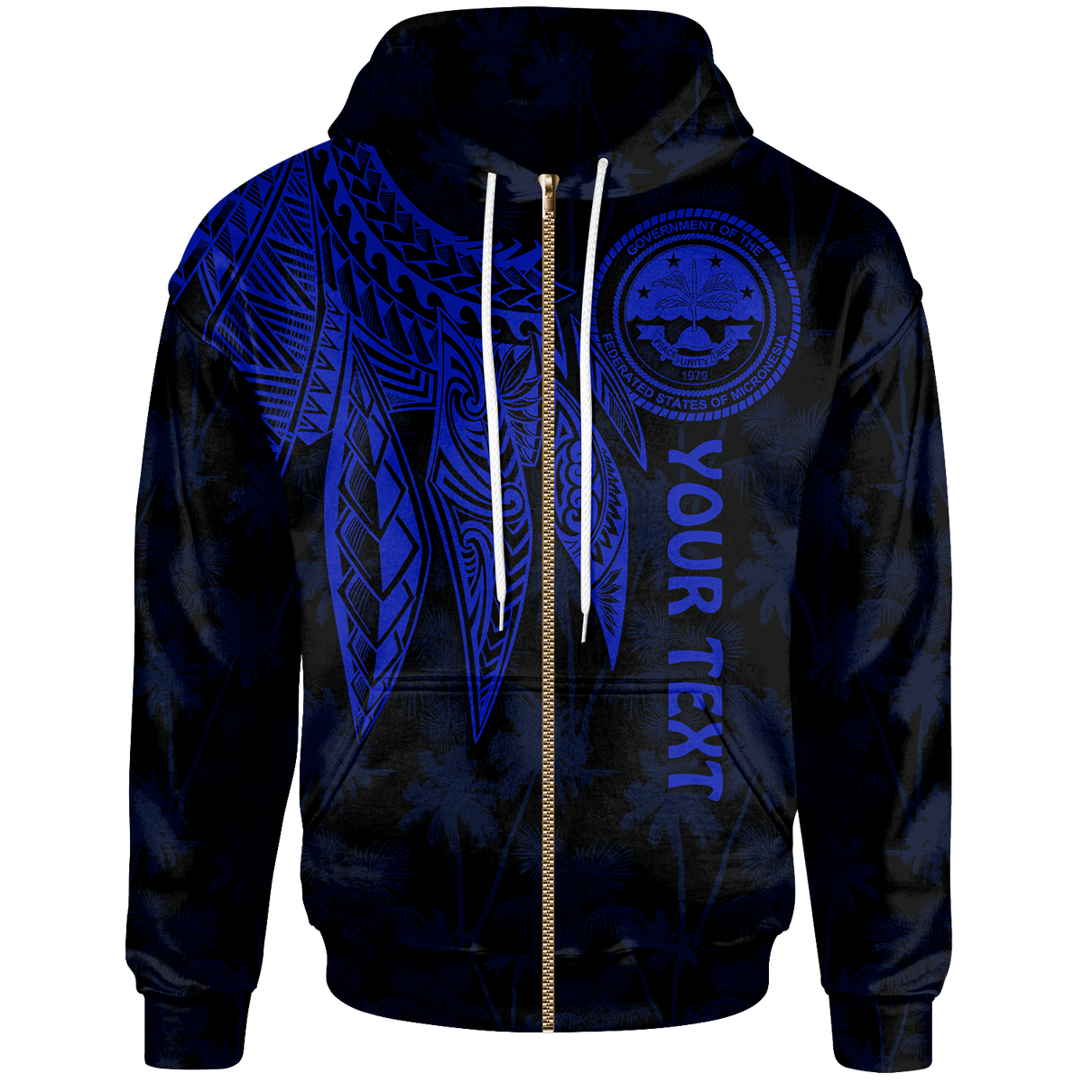 Federated States of Micronesia Custom Zip up Hoodie Polynesian Wings (Blue) Unisex Blue - Polynesian Pride