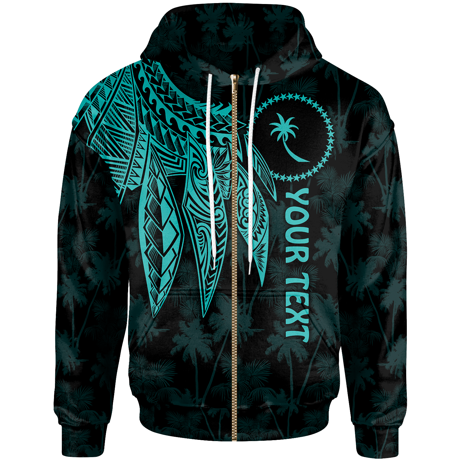 Chuuk Custom Zip up Hoodie Polynesian Wings (Turquoise) Unisex Turquoise - Polynesian Pride