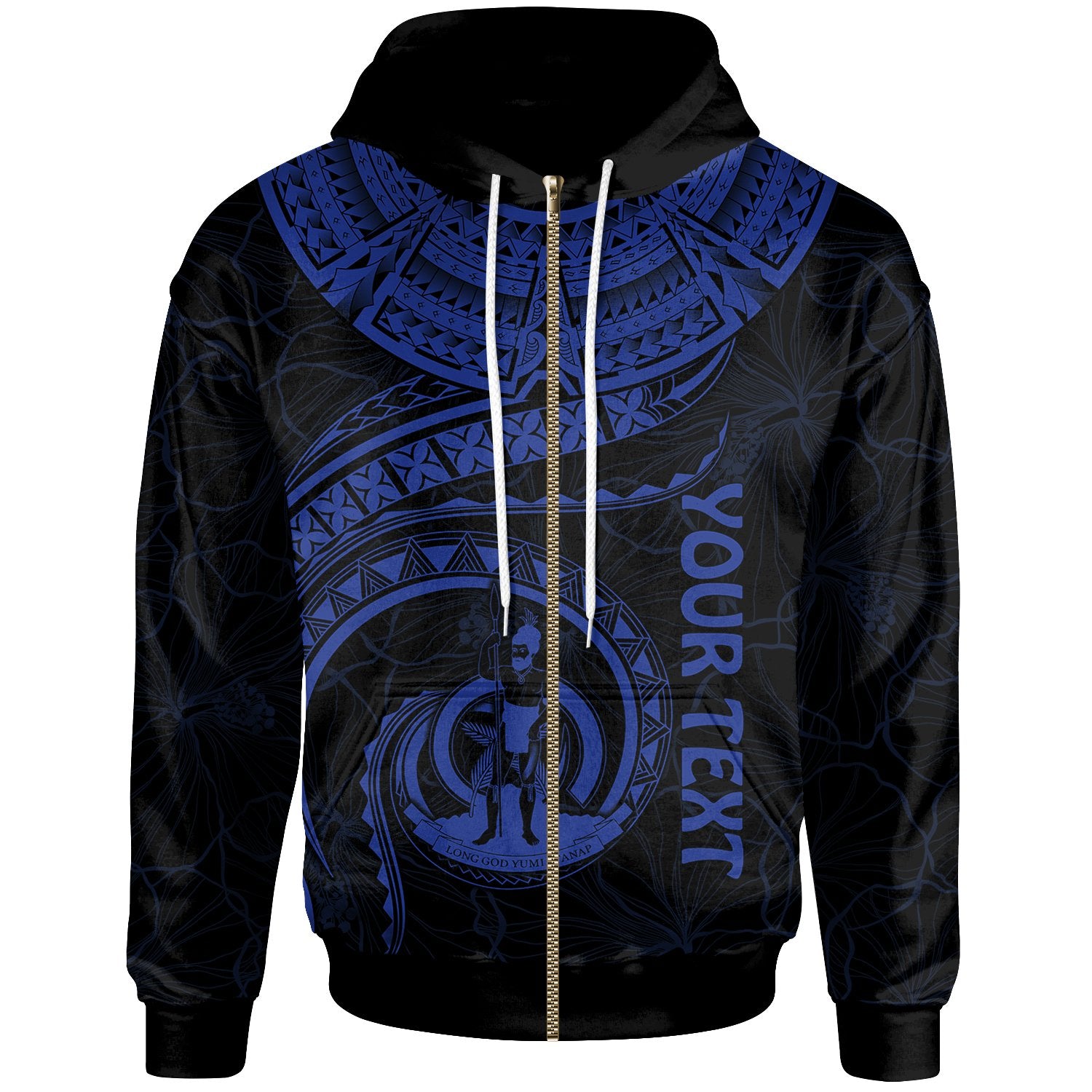 Vanuatu Polynesian Custom Zip up Hoodie Vanuatu Waves (Blue) Unisex Blue - Polynesian Pride