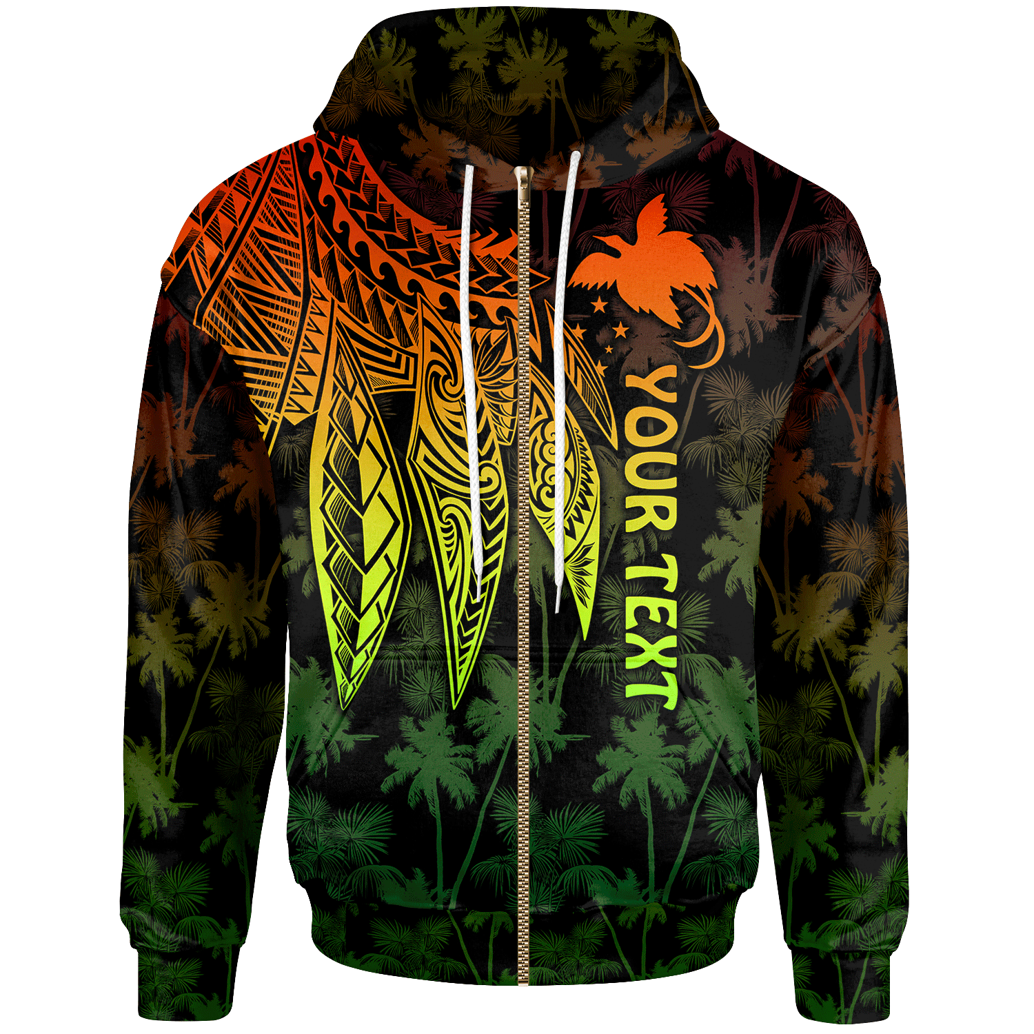 Papua New Guinea Custom Zip up Hoodie Polynesian Wings (Reggae) Unisex Reggae - Polynesian Pride