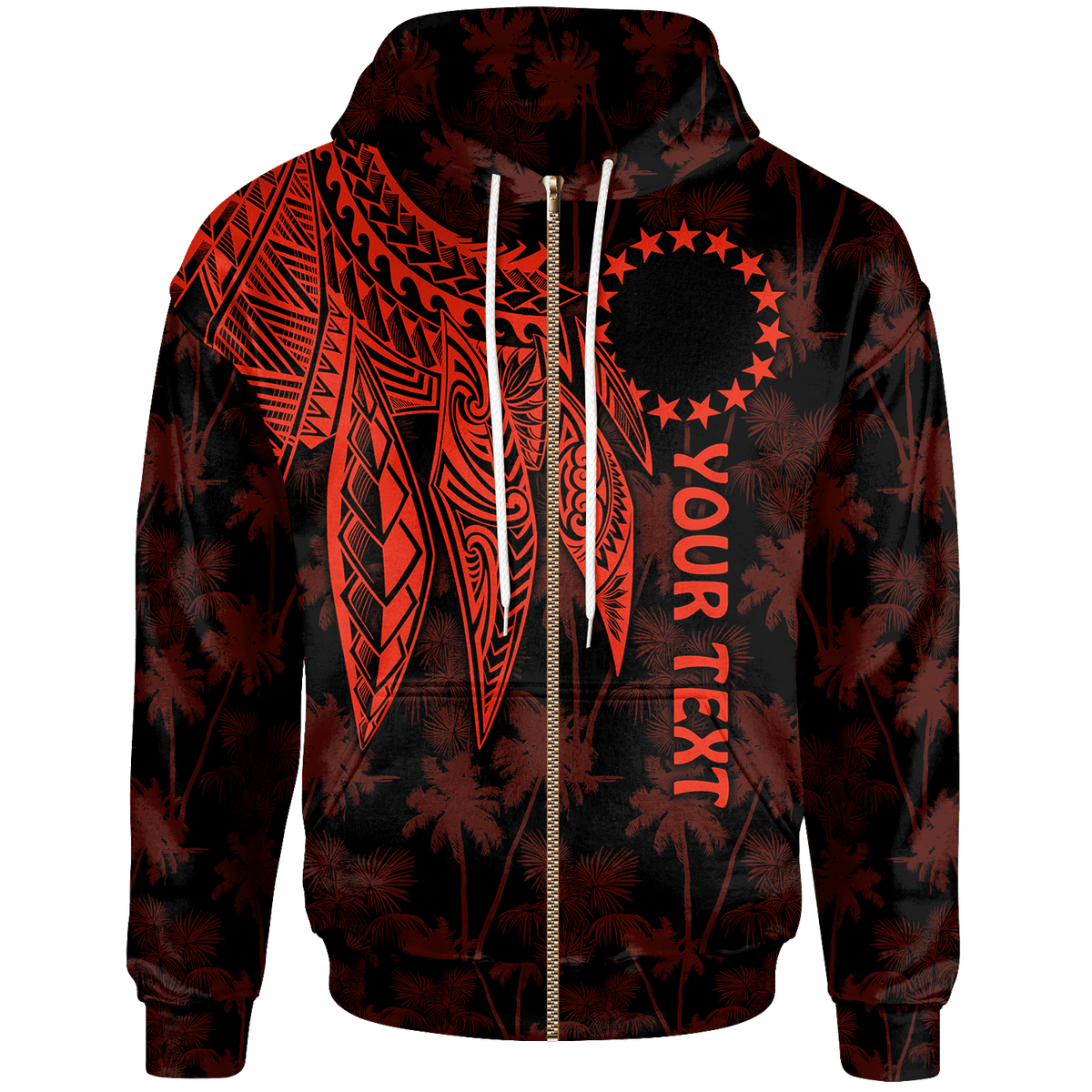 Cook Islands Custom Zip up Hoodie Polynesian Wings (Red) Unisex Red - Polynesian Pride