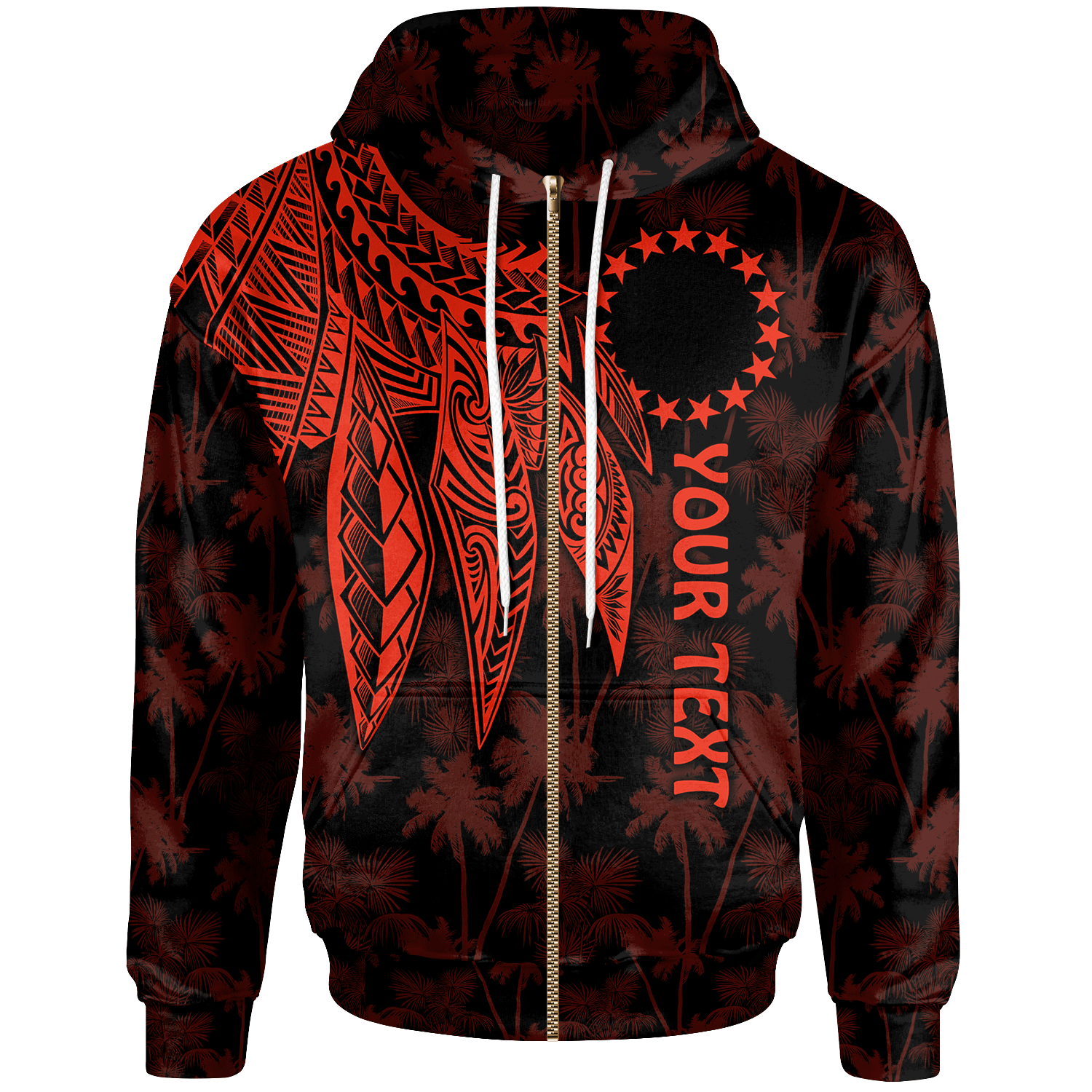 Cook Islands Custom Zip up Hoodie Polynesian Wings (Red) Unisex Red - Polynesian Pride