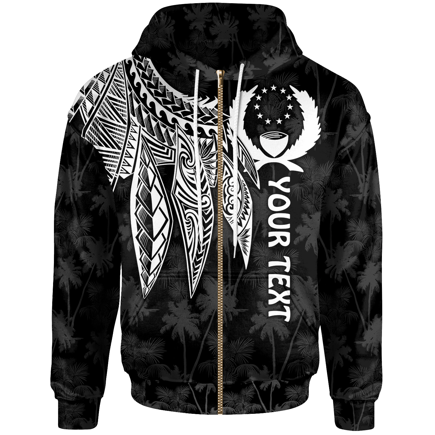 Pohnpei Custom Zip up Hoodie Polynesian Wings (White) Unisex White - Polynesian Pride