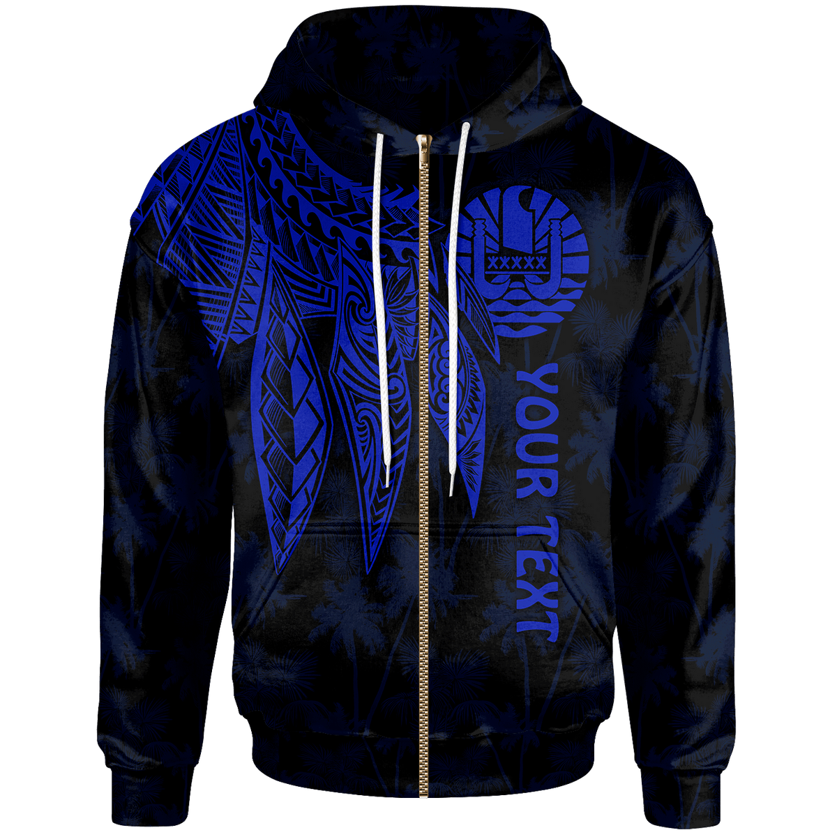 Tahiti Custom Zip up Hoodie Polynesian Wings (Blue) Unisex Blue - Polynesian Pride