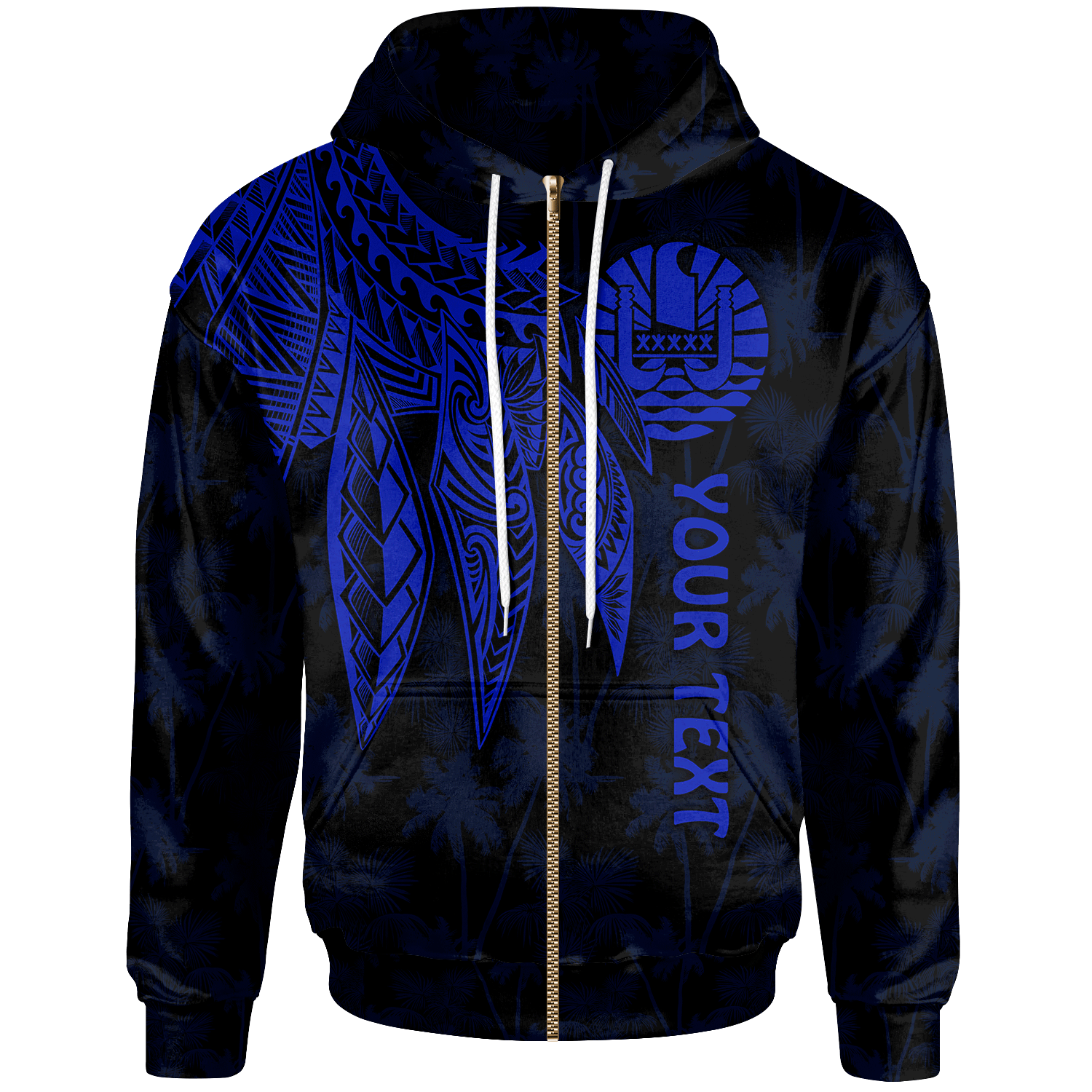 Tahiti Custom Zip up Hoodie Polynesian Wings (Blue) Unisex Blue - Polynesian Pride