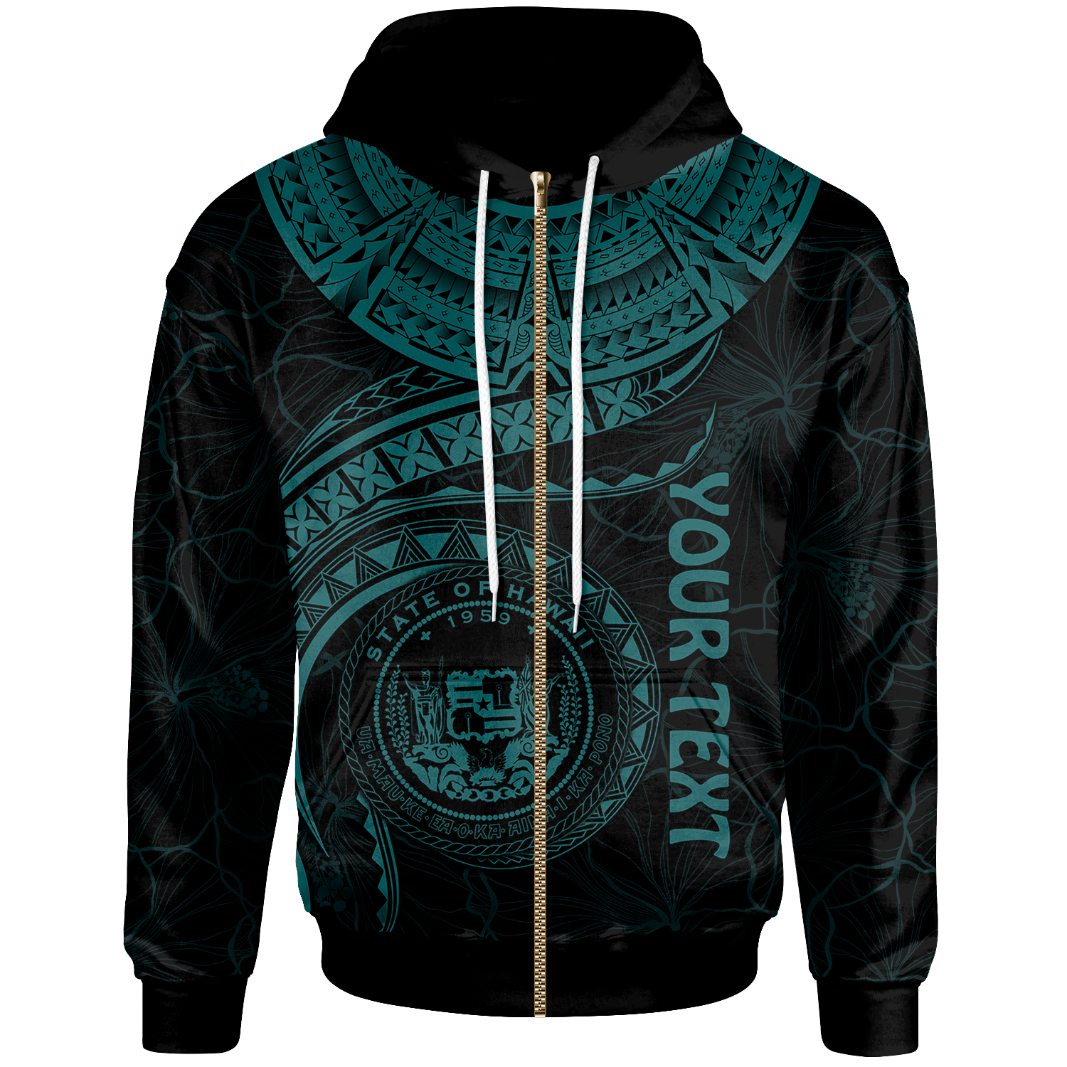 Polynesian Hawaii Custom Zip up Hoodie Hawaiian Waves (Turquoise) Unisex Turquoise - Polynesian Pride