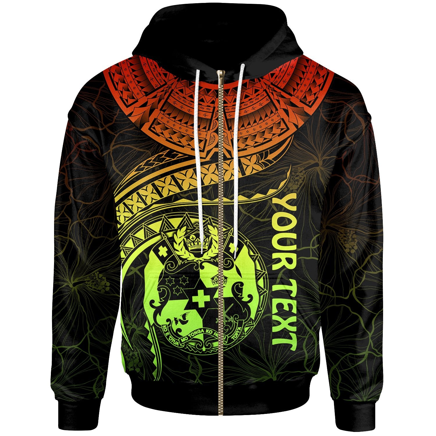 Tonga Polynesian Custom Zip up Hoodie Tonga Waves (Reggae) Unisex Black - Polynesian Pride