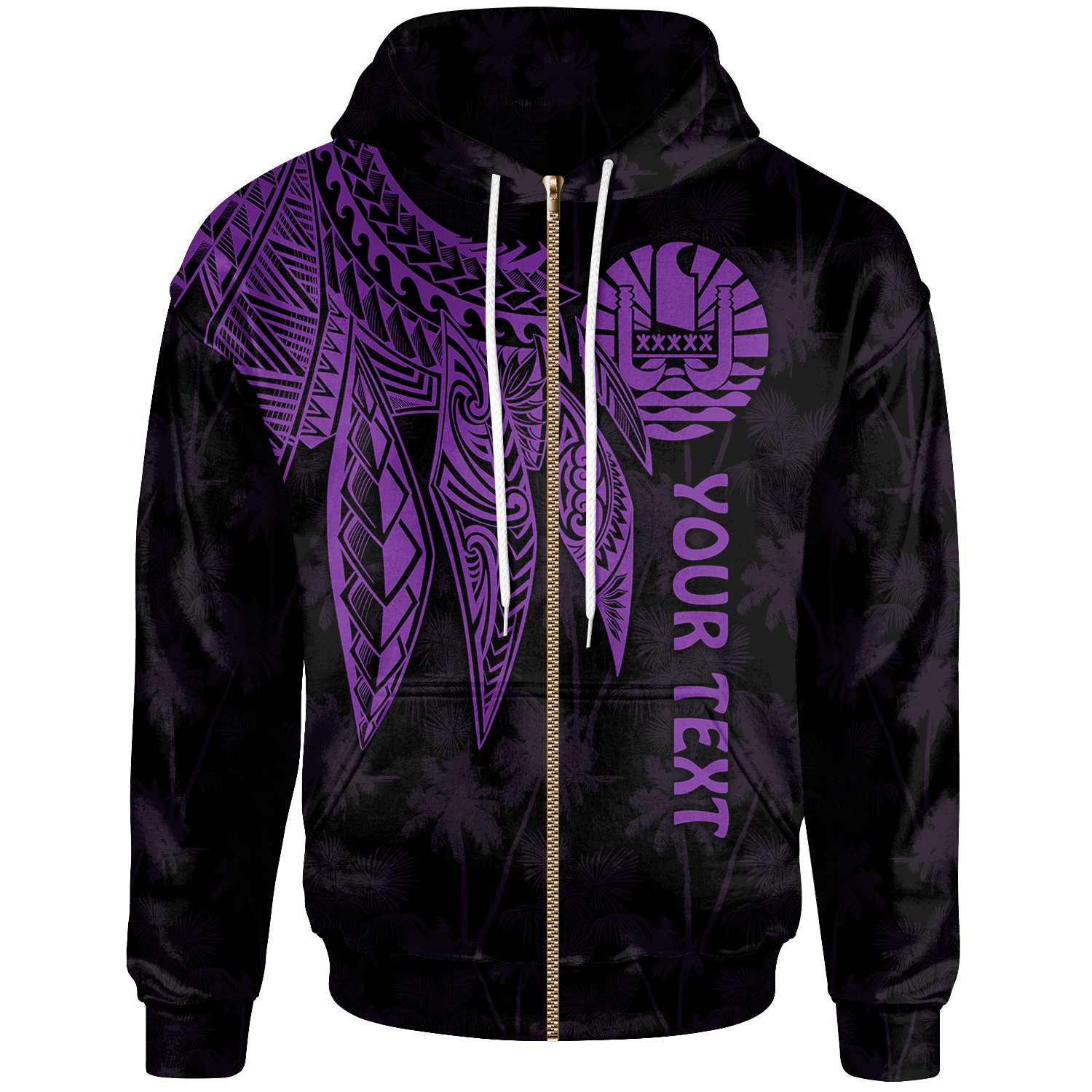 Tahiti Custom Zip up Hoodie Polynesian Wings (Purple) Unisex Blue - Polynesian Pride