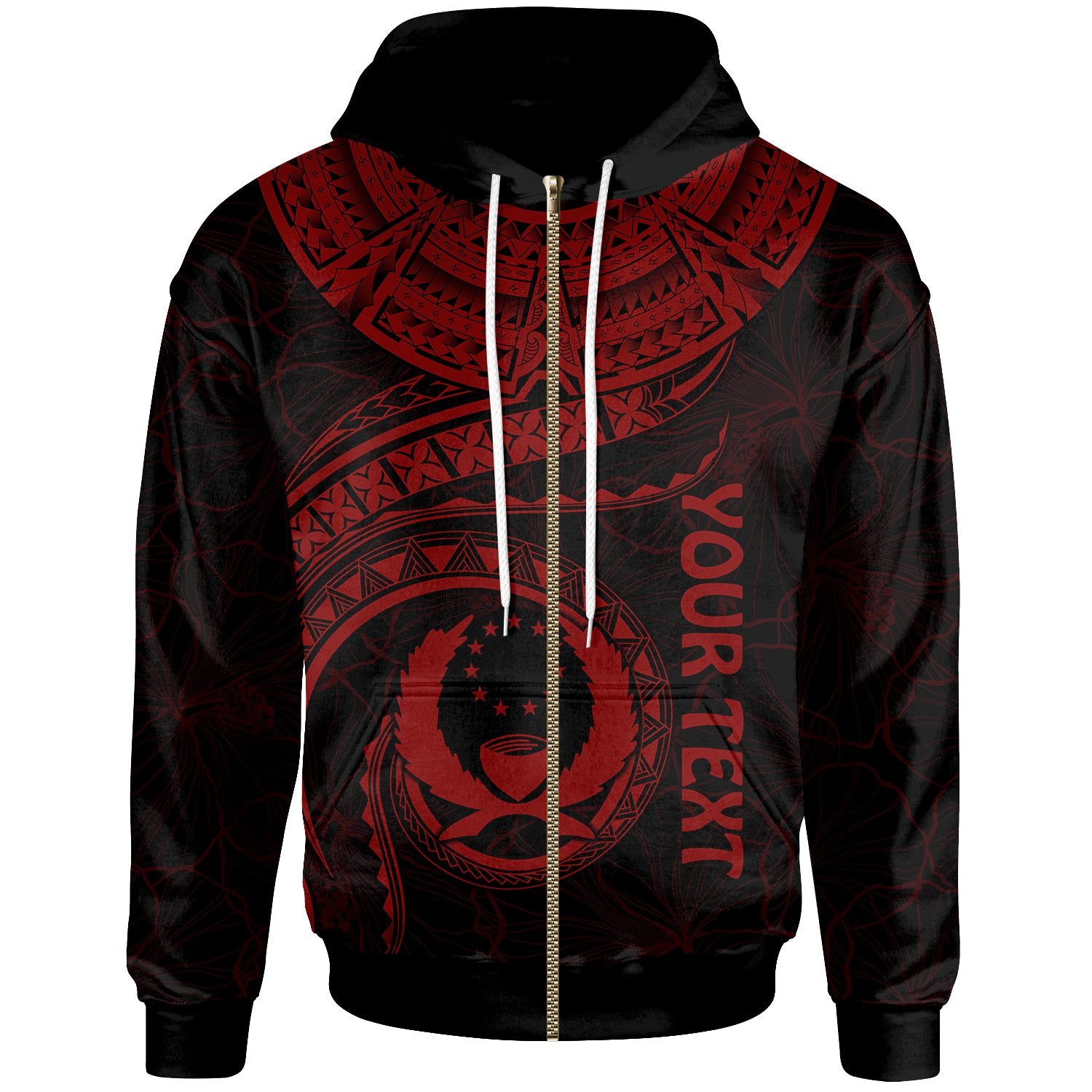 Pohnpei Polynesian Custom Zip up Hoodie Pohnpei Waves (Red) Unisex Red - Polynesian Pride