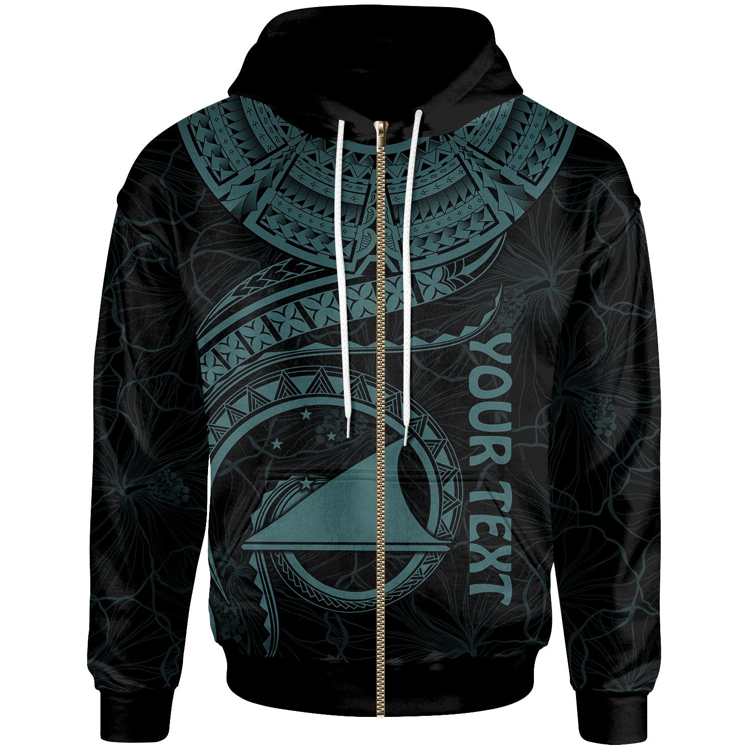 Tokelau Polynesian Custom Zip up Hoodie Tokelau Waves (Turquoise) Unisex Turquoise - Polynesian Pride