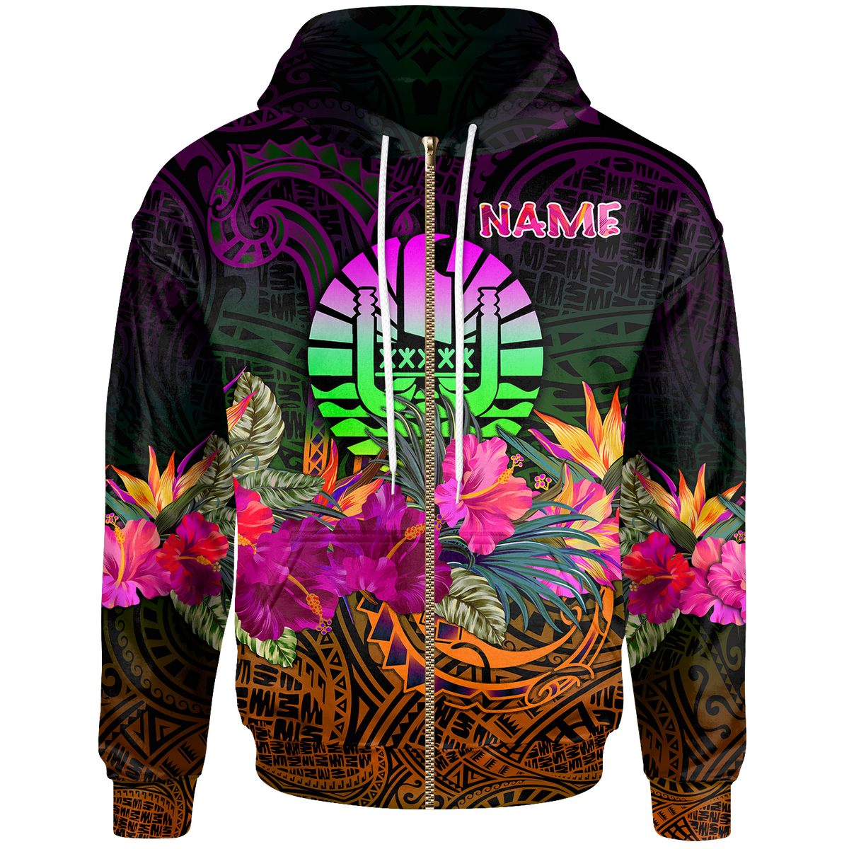 Tahiti Zip up Custom Hoodie Summer Hibiscus Unisex Reggae - Polynesian Pride