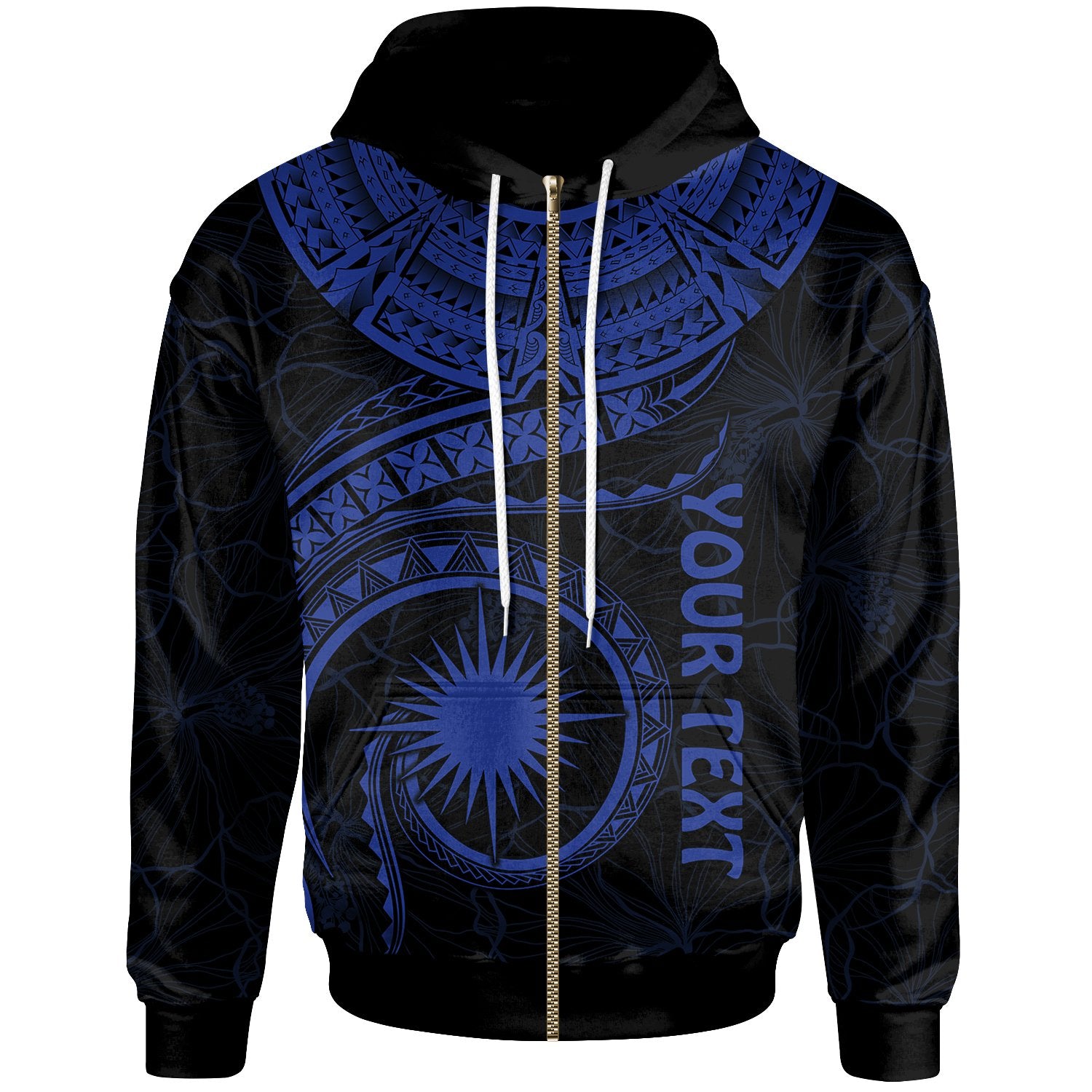 Marshall Islands Polynesian Custom Zip up Hoodie Marshall Islands Waves (Blue) Unisex Blue - Polynesian Pride