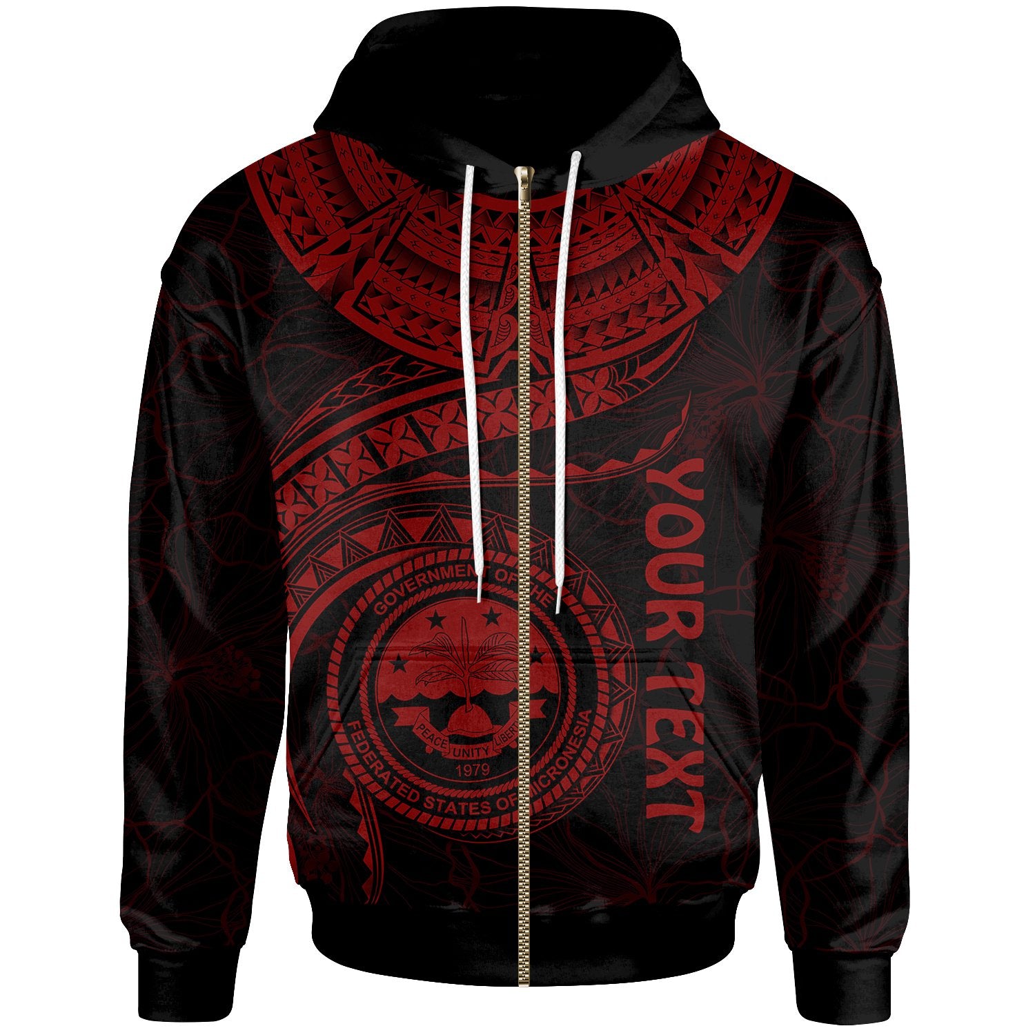 Federated States of Micronesia Polynesian Custom Zip up Hoodie FSM Waves (Red) Unisex Red - Polynesian Pride