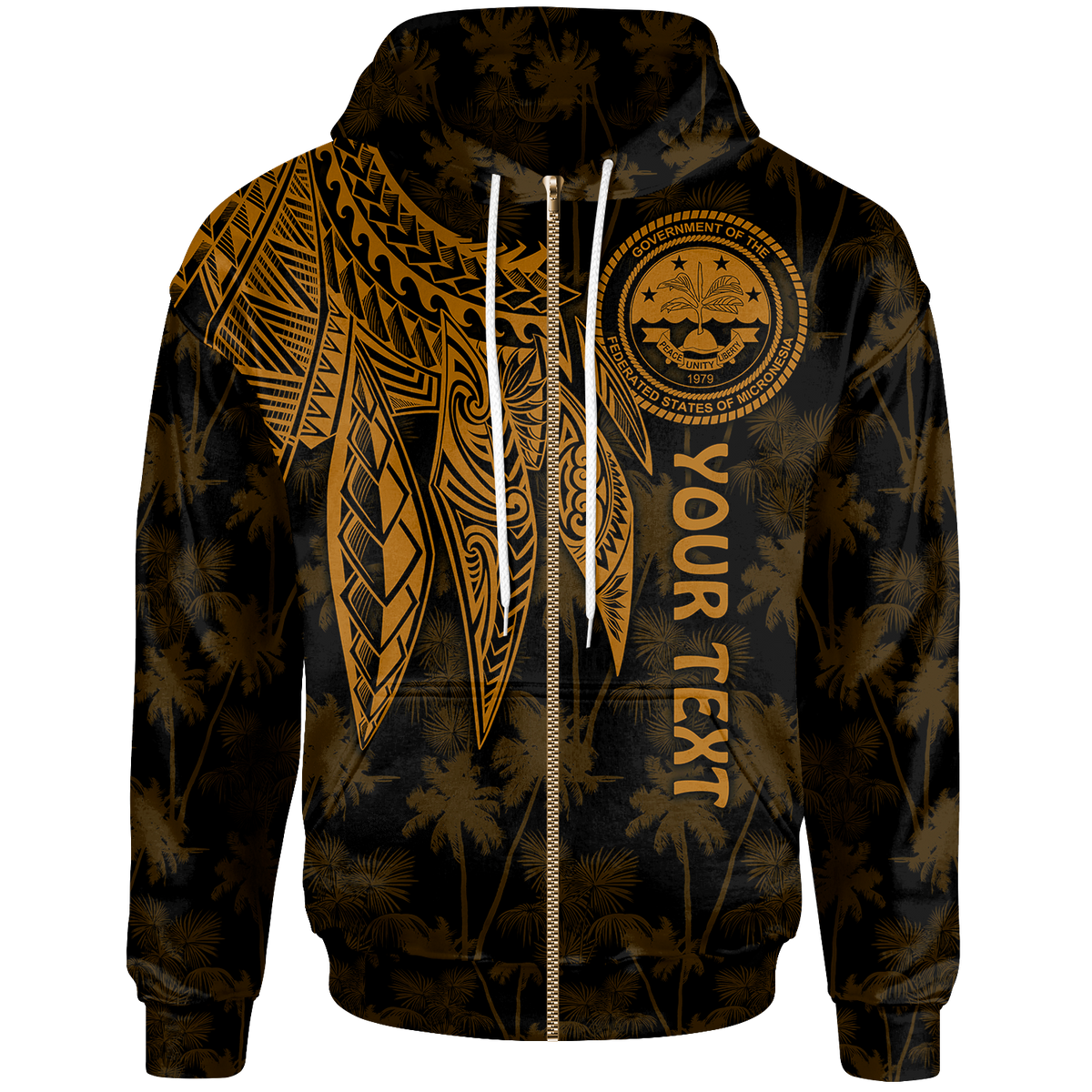 Federated States of Micronesia Custom Zip up Hoodie Polynesian Wings (Golden) Unisex Golden - Polynesian Pride