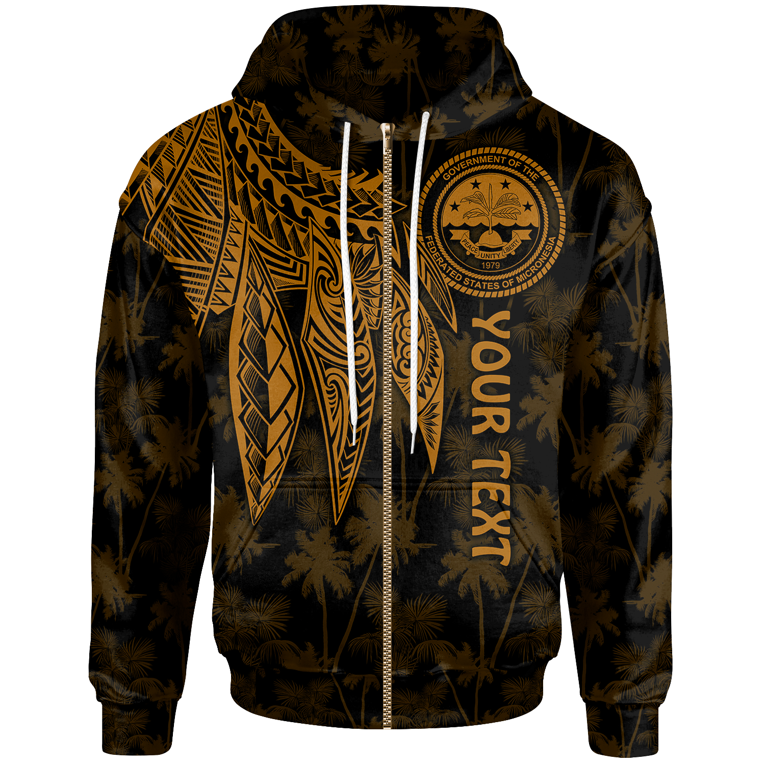 Federated States of Micronesia Custom Zip up Hoodie Polynesian Wings (Golden) Unisex Golden - Polynesian Pride