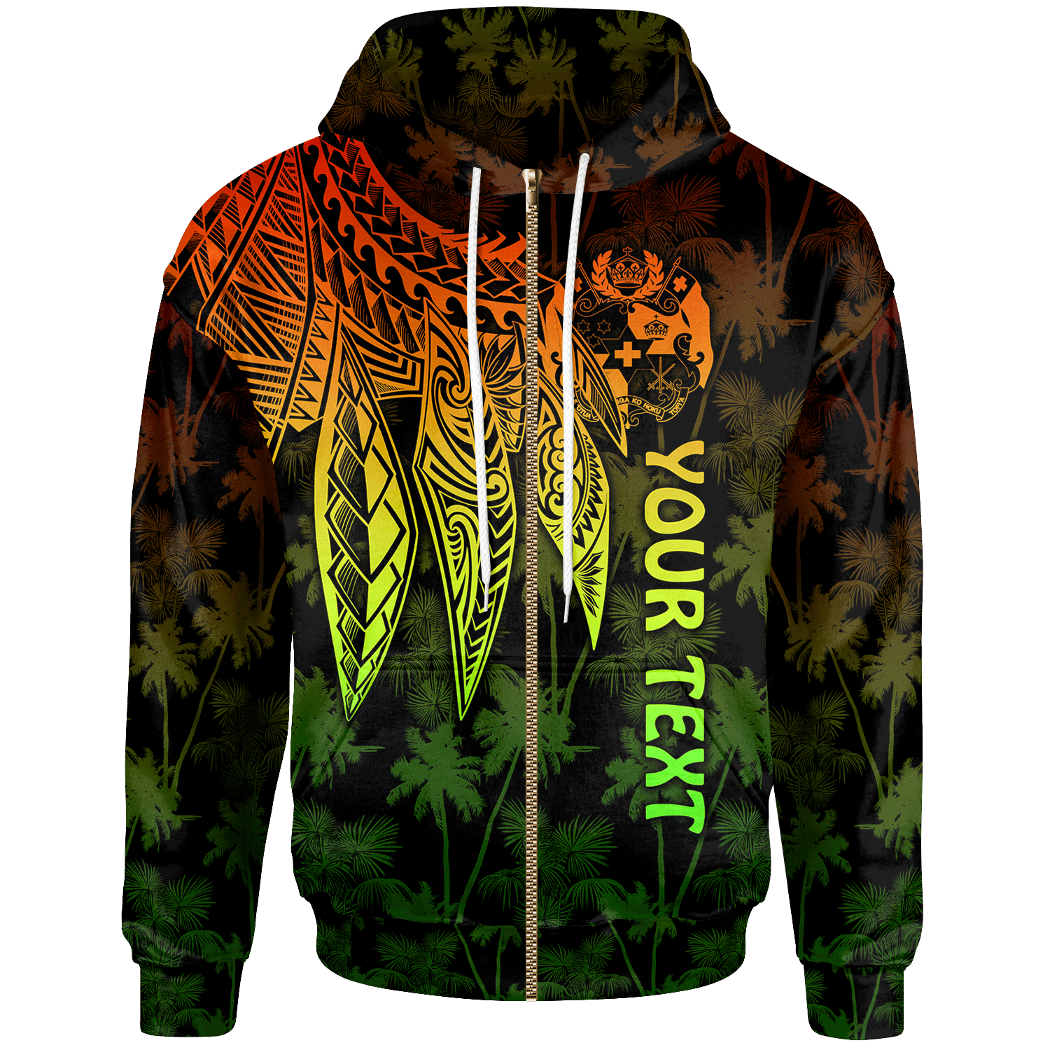 Tonga Custom Zip up Hoodie Polynesian Wings (Reggae) Unisex Reggae - Polynesian Pride