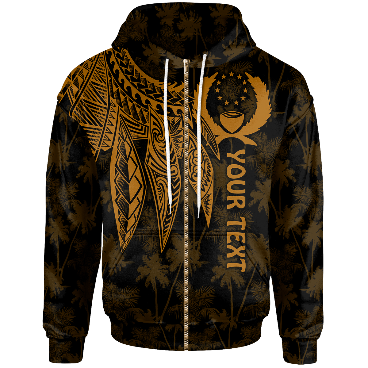 Pohnpei Custom Zip up Hoodie Polynesian Wings (Golden) Unisex Golden - Polynesian Pride