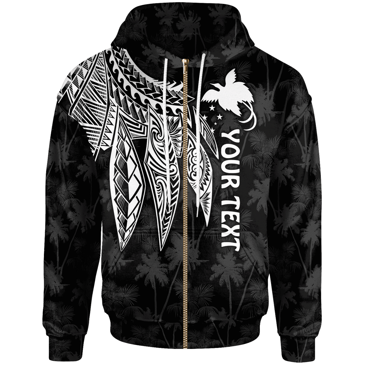 Papua New Guinea Custom Zip up Hoodie Polynesian Wings (White) Unisex White - Polynesian Pride