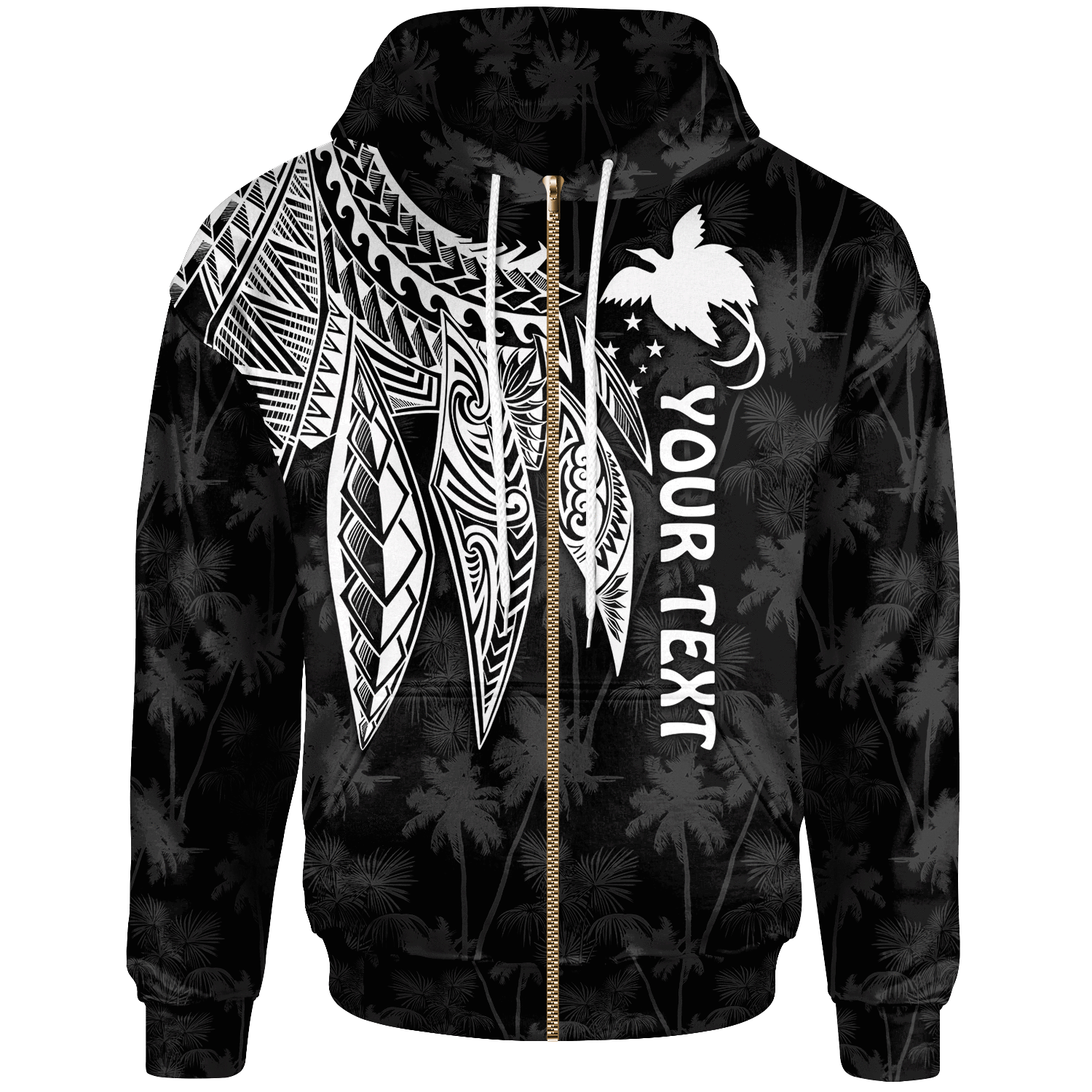 Papua New Guinea Custom Zip up Hoodie Polynesian Wings (White) Unisex White - Polynesian Pride