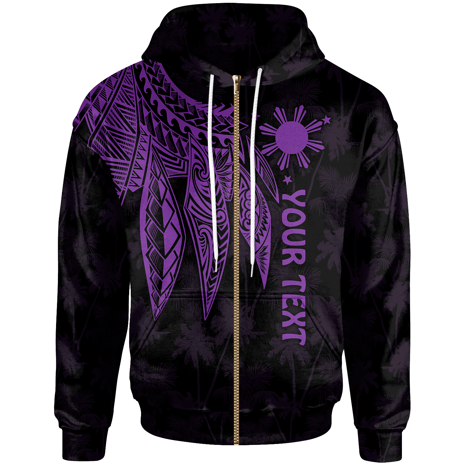 The Philippines Custom Zip up Hoodie Polynesian Wings (Purple) Unisex Purple - Polynesian Pride