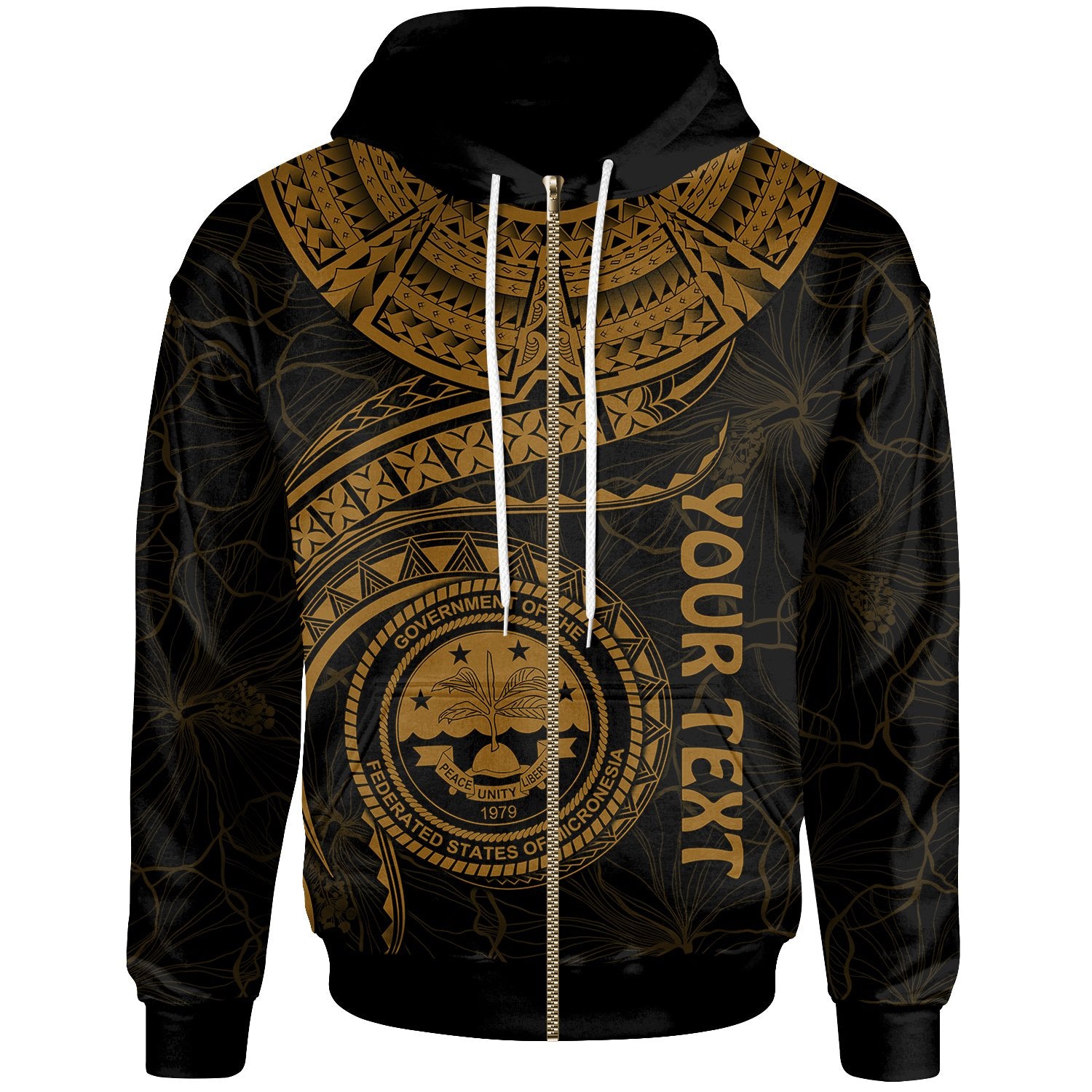 Federated States of Micronesia Polynesian Custom Zip up Hoodie FSM Waves (Golden) Unisex Golden - Polynesian Pride