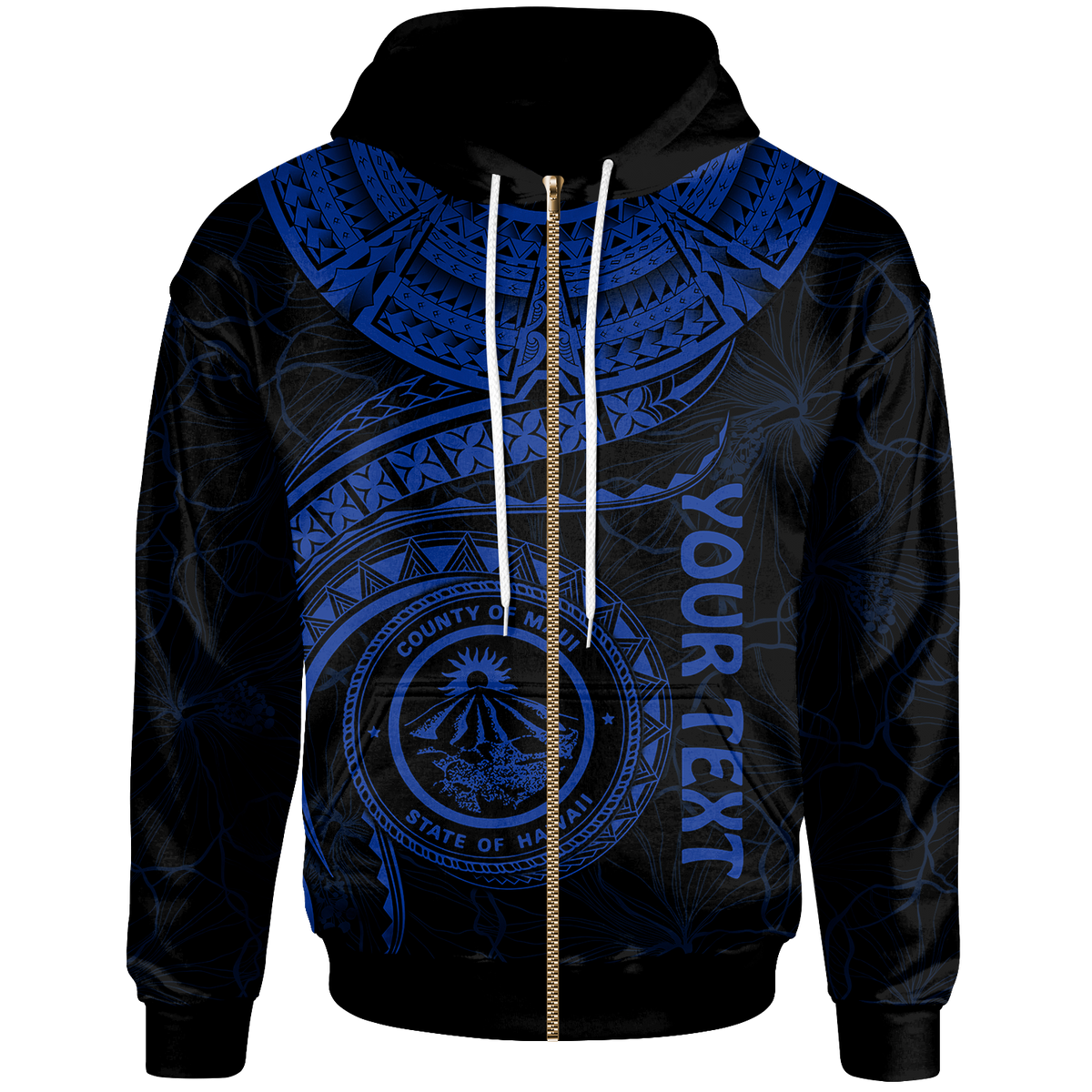 Polynesian Hawaii Custom Zip up Hoodie Maui Polynesian Waves (Blue) Unisex Blue - Polynesian Pride