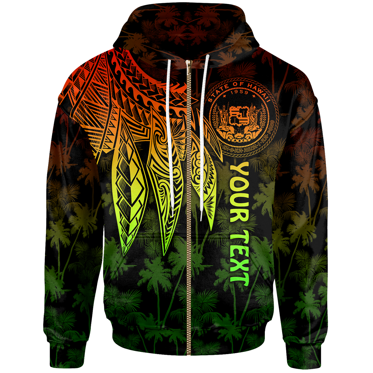 Polynesian Hawaii Custom Zip up Hoodie Polynesian Wings (Reggae) Unisex Reggae - Polynesian Pride