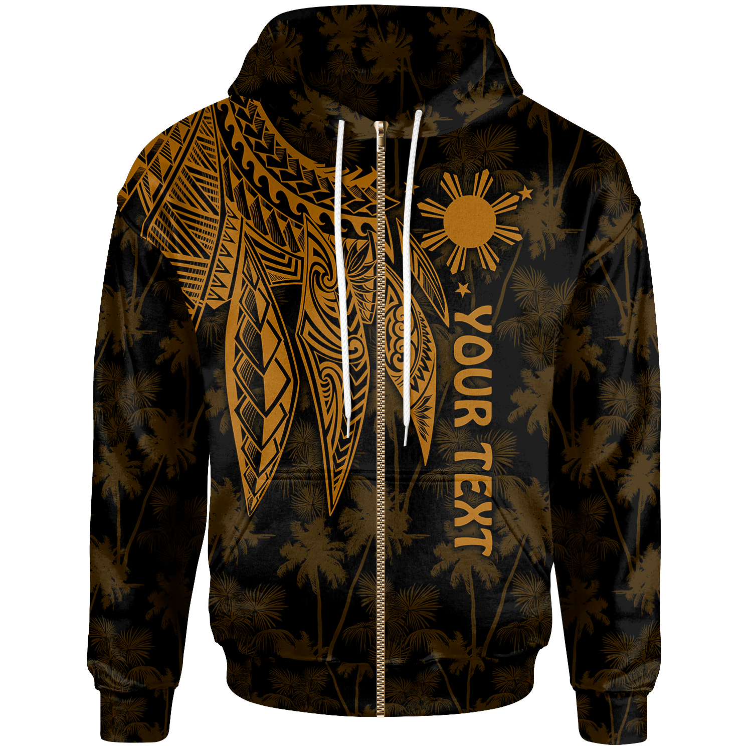 The Philippines Custom Zip up Hoodie Polynesian Wings (Golden) Unisex Golden - Polynesian Pride