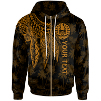 Tahiti Custom Zip up Hoodie Polynesian Wings (Golden) Unisex Golden - Polynesian Pride