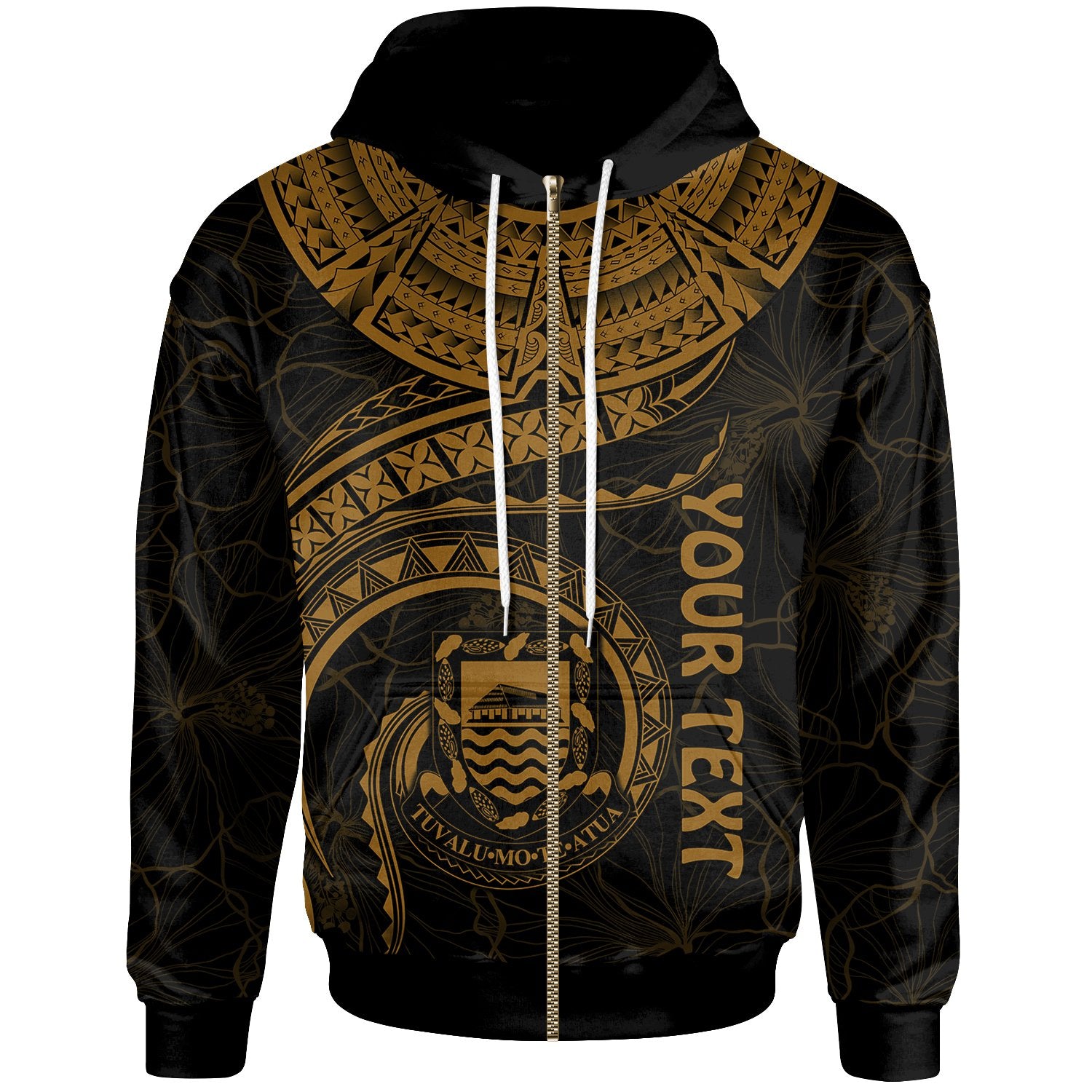 Tuvalu Polynesian Custom Zip up Hoodie Tuvalu Waves (Golden) Unisex Golden - Polynesian Pride