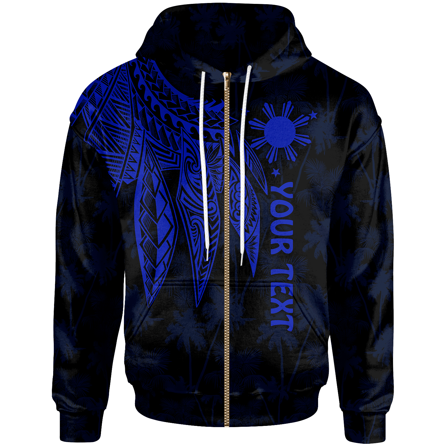 The Philippines Custom Zip up Hoodie Polynesian Wings (Blue) Unisex Blue - Polynesian Pride