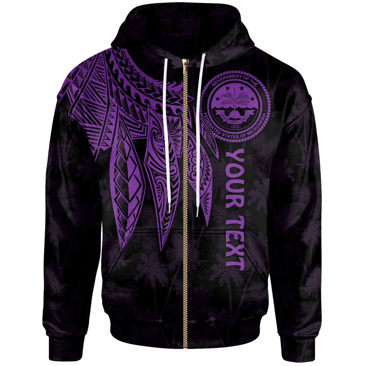 Federated States of Micronesia Custom Zip up Hoodie Polynesian Wings (Purple) Unisex Purple - Polynesian Pride