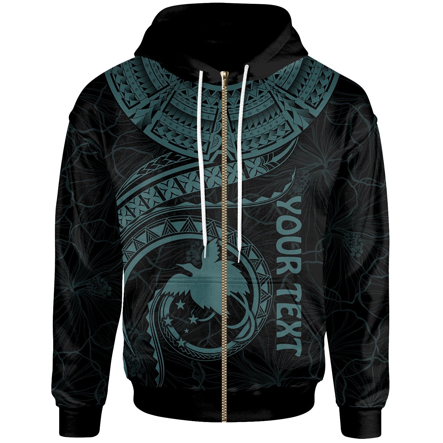 Papua New Guinea Polynesian Custom Zip up Hoodie Papua New Guinea Waves (Turquoise) Unisex Turquoise - Polynesian Pride