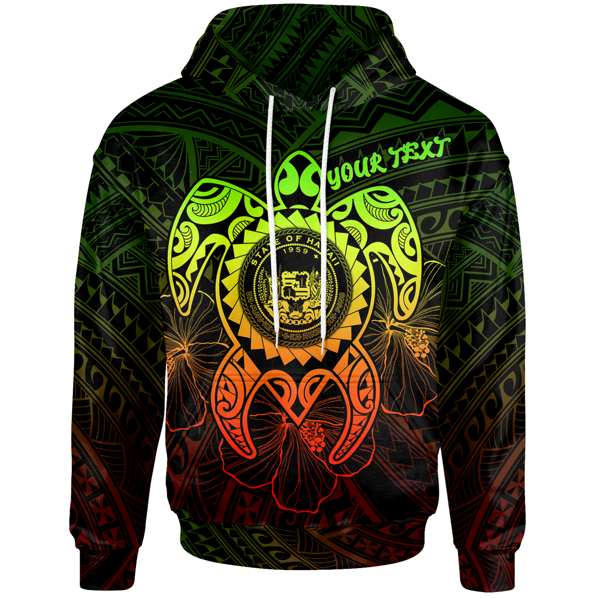 Hawaii Polynesian Custom Hoodie Vintage Polynesian Turtle (Reggae) Unisex Reggae - Polynesian Pride