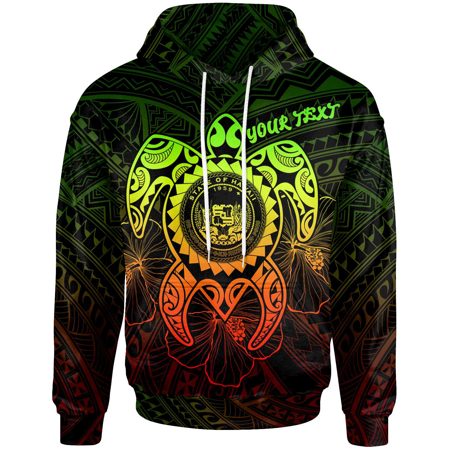 Hawaii Polynesian Custom Hoodie Vintage Polynesian Turtle (Reggae) Unisex Reggae - Polynesian Pride