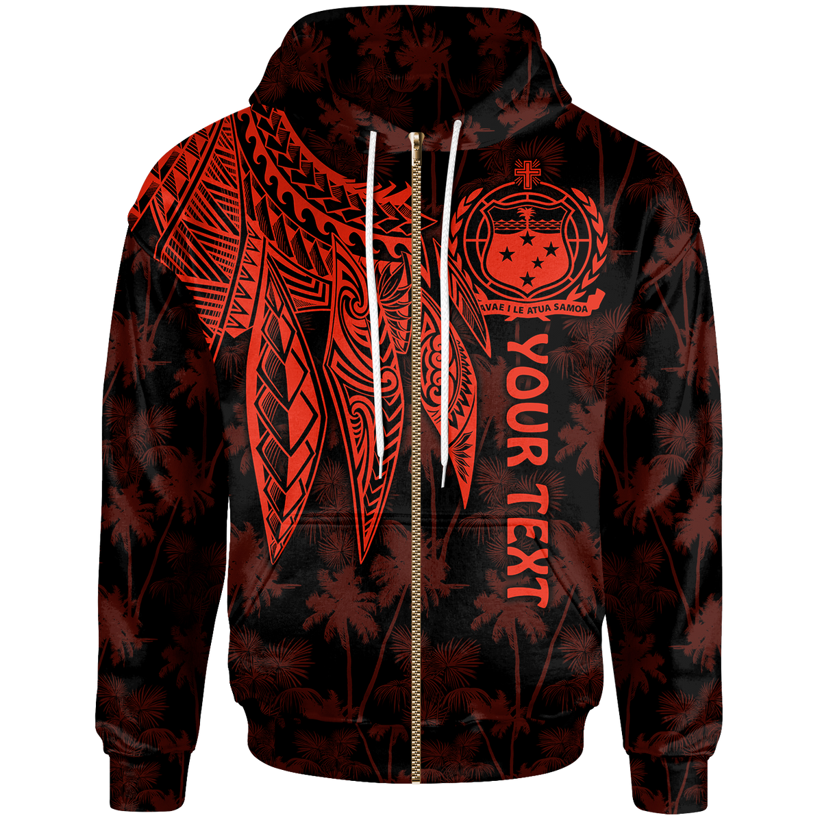 Samoa Zip up Custom Hoodie Polynesian Wings (Red) Unisex Red - Polynesian Pride