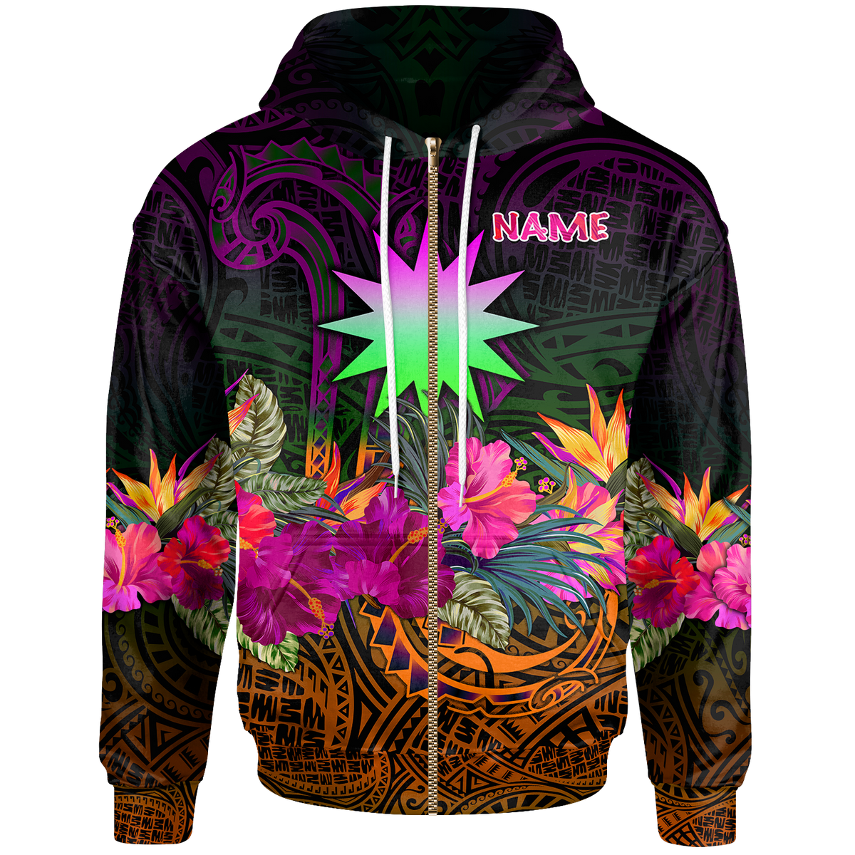 Nauru Custom Zip up Hoodie Summer Hibiscus Unisex Reggae - Polynesian Pride