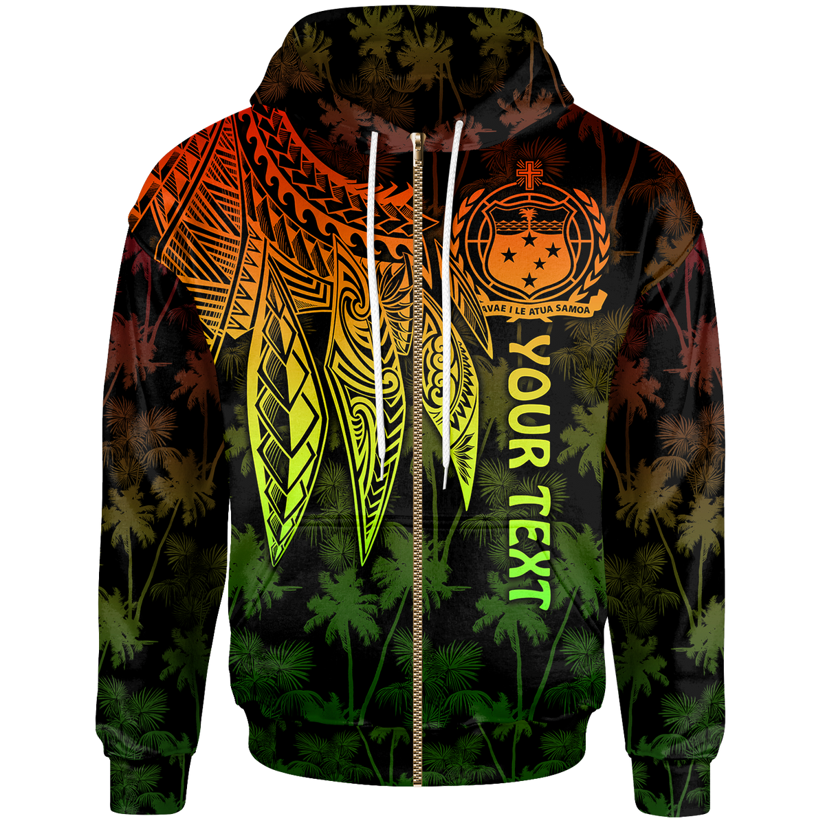 Samoa Custom Zip up Hoodie Polynesian Wings (Reggae) Unisex Reggae - Polynesian Pride