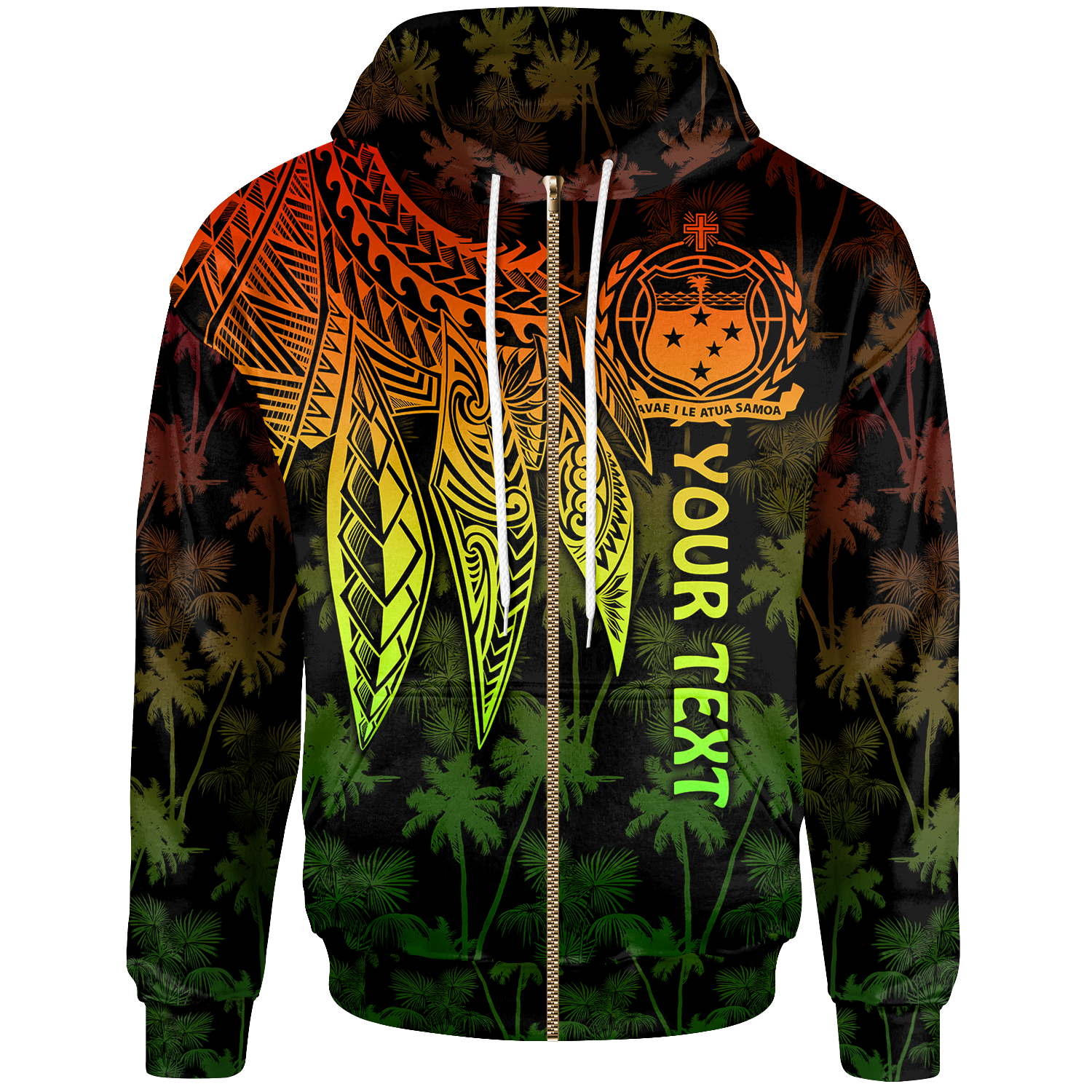 Samoa Custom Zip up Hoodie Polynesian Wings (Reggae) Unisex Reggae - Polynesian Pride